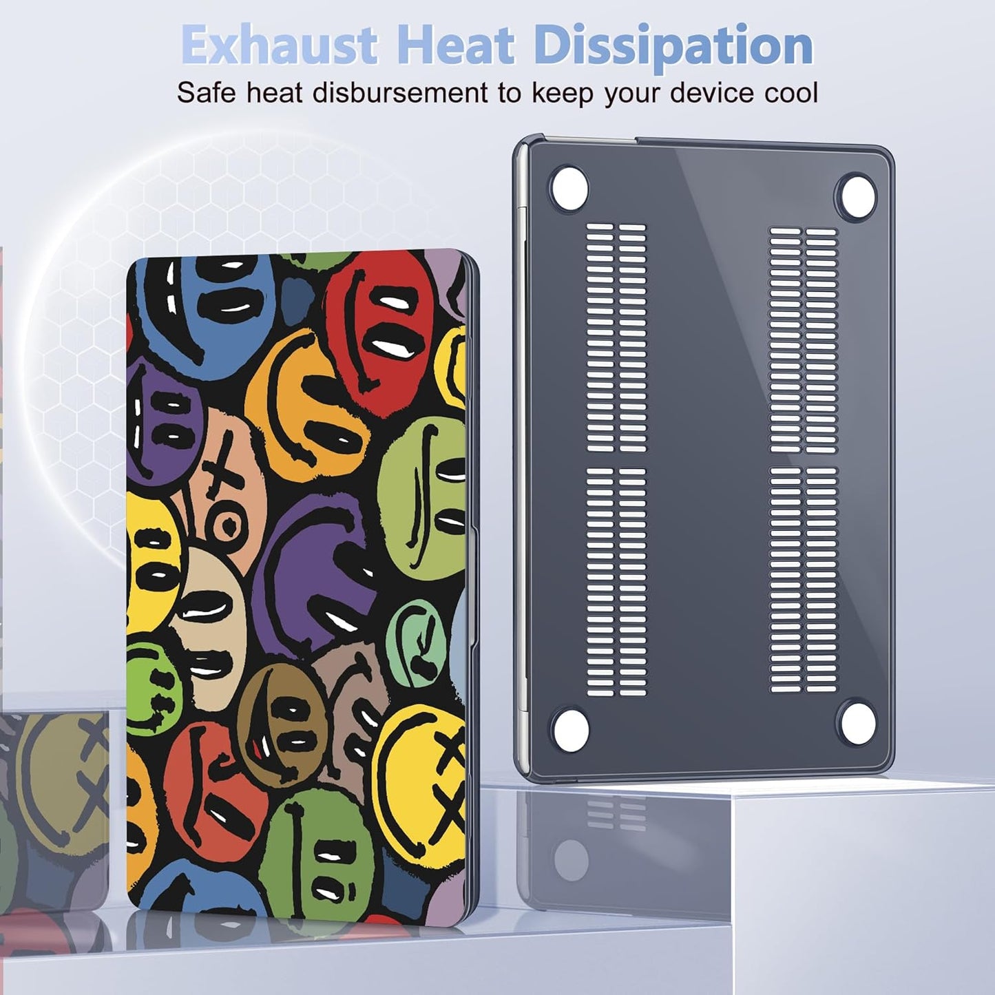 Case for MacBook Air 15 Inch 2025 2024 2023 Release M4 A3241 M3 A3114 M2 A2941, Hard Shell with Screen Protector & Keyboard Cover, Compatible with Touch ID, Happy Emoji