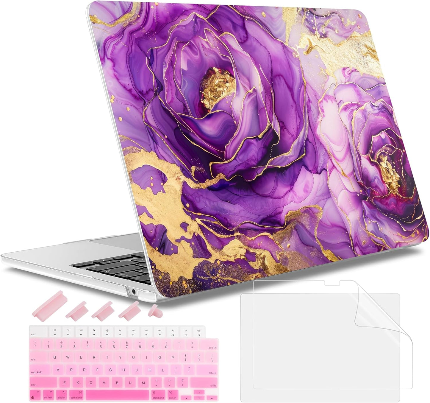 May Chen for MacBook Air 13.6 Inch Case 2025/2024/2023/2022 Release (Model A2681 A3113 A3240, M2 M3 M4 Chip) – Hard Shell Laptop Cover with Keyboard Cover & Screen Protector，Purple Roses
