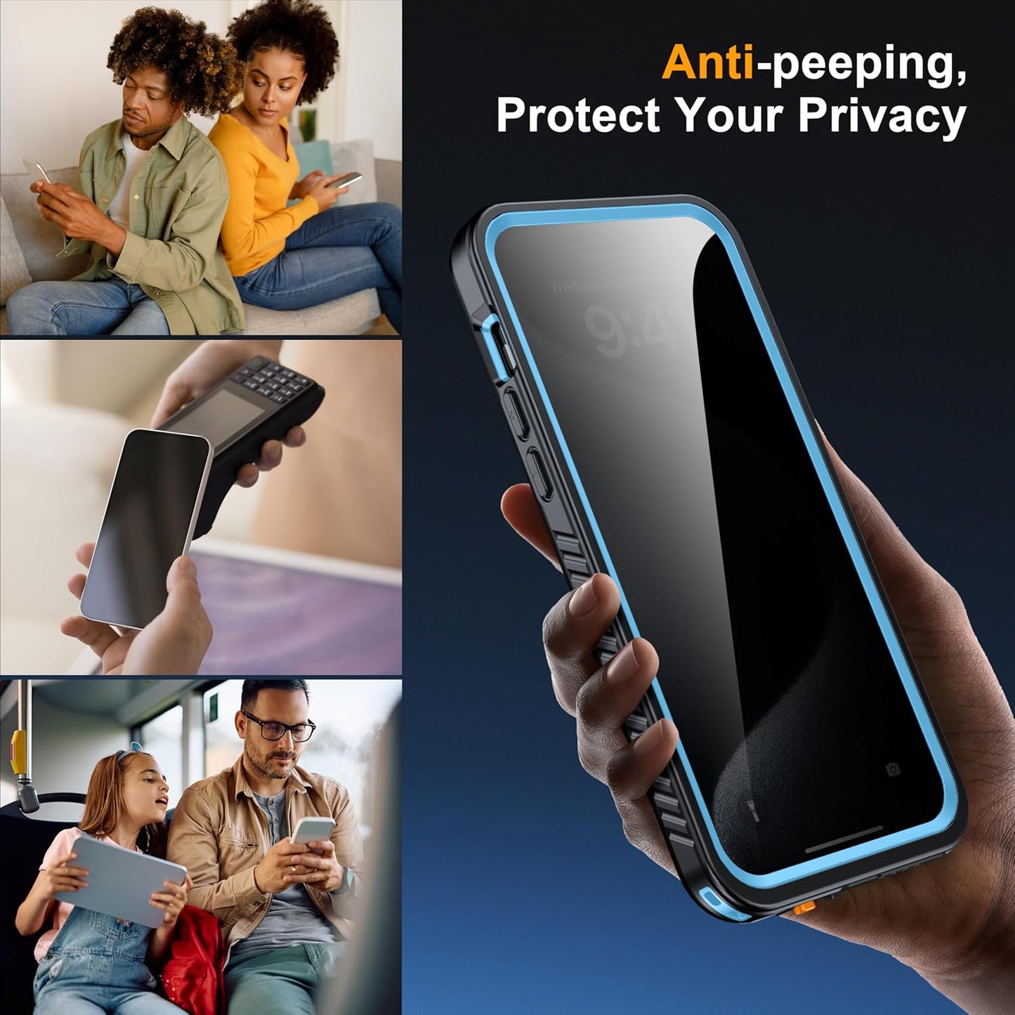 for iPhone 15 Pro Max Case Waterproof - Built-in Privacy Screen Protector & HD Screen Protector [IP68 Underwater] Shockproof Dustproof Full Body Protection iPhone 15 Pro Max Phone Case