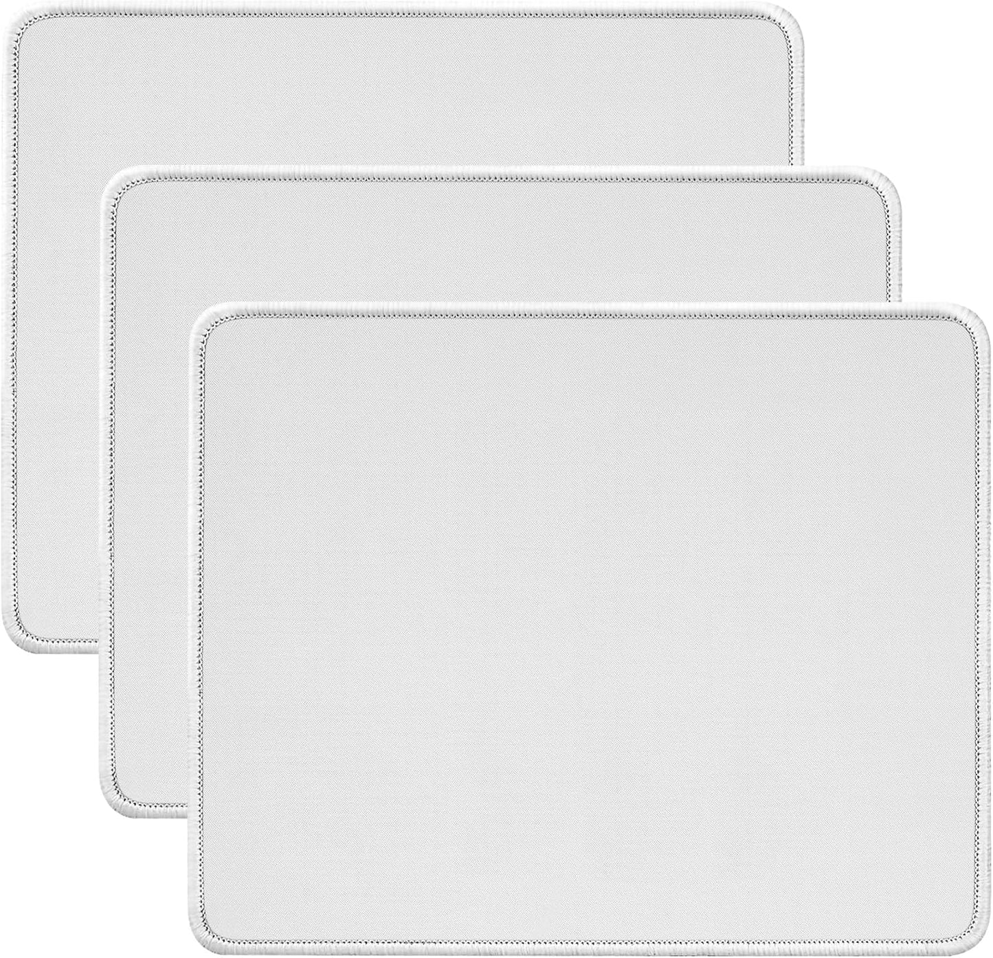 JIKIOU 3 Pack Mouse Pad with Stitched Edge, Comfortable Mouse Pads with Non-Slip Rubber Base, Washable Mousepads Bulk with Lycra Cloth, Mouse Pads for Computers Laptop Mouse 10.2x8.3in Blank White