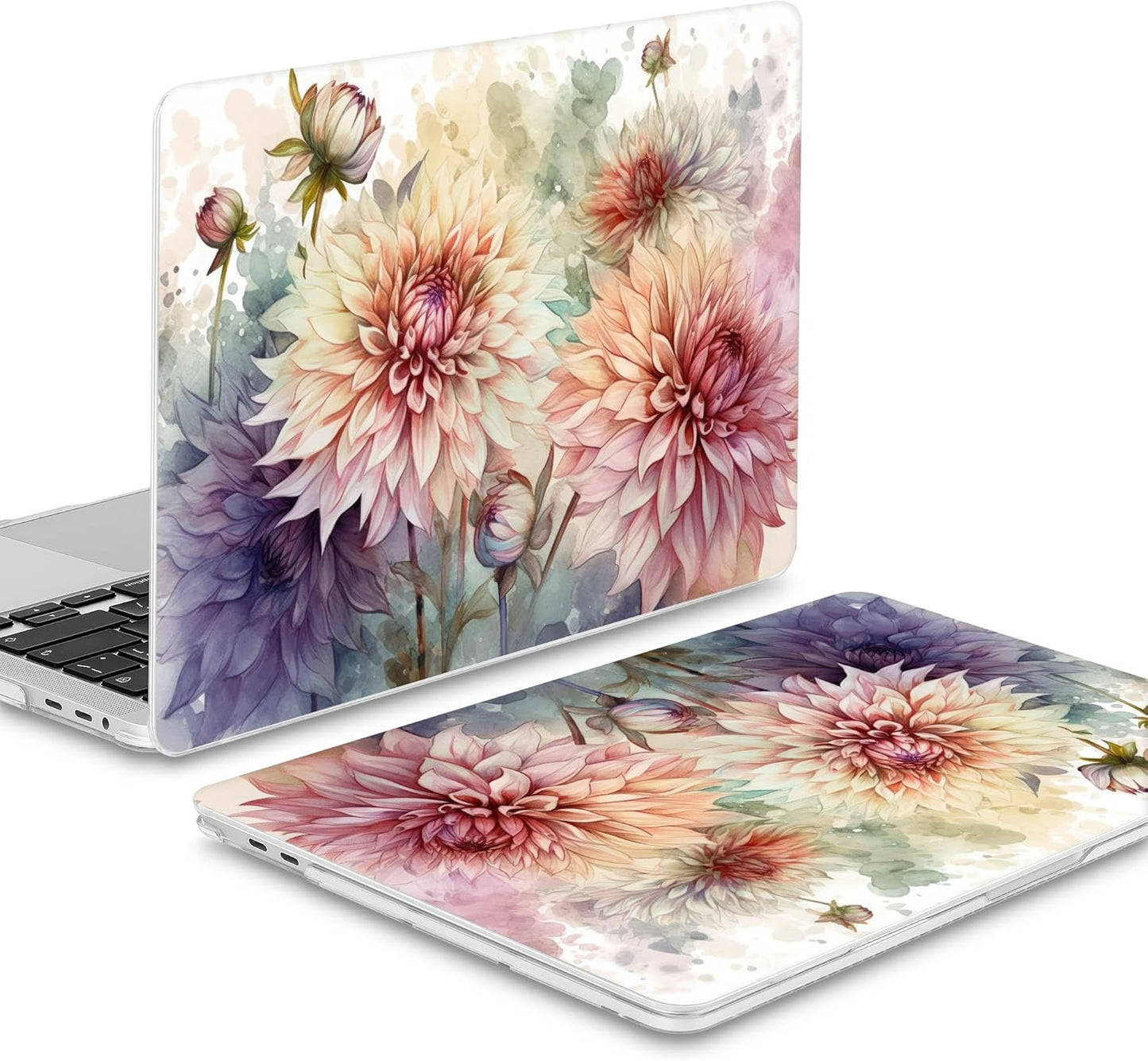Mektron Designed Case for MacBook Pro 16 Inch A2141 Cover 2019 Release 16" with Liquid Retina Display/Touch ID, Plastic Hard Shell with Keyboard Skin & Screen Protector, Watercolor Dahlias