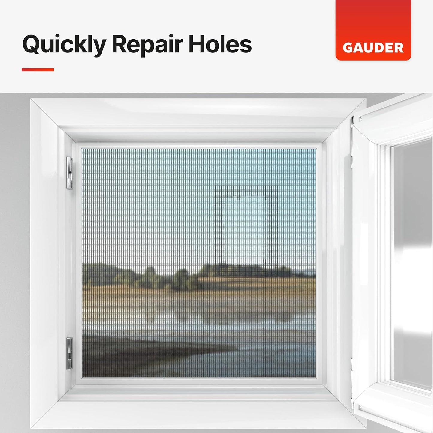 GAUDER Fly Screen Repair Patches - Insect Screen Repair Set Made from Fiberglass Self-Adhesive - for Door, Porch and Window (6 Patches - 5" x 7")