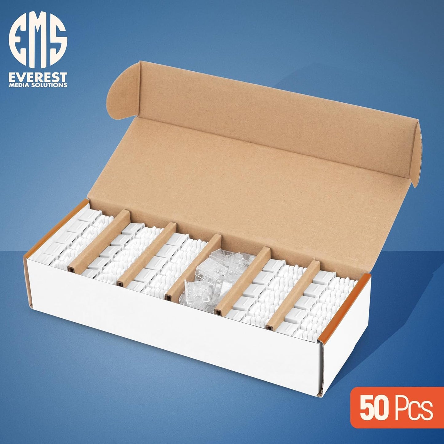 Everest 90° Angled RJ45 Cat6A Keystone Jacks 50-Pack in White - Slim Profile Female RJ45 Connectors - Cat 6A Keystone Jack - Compatible with 90° Angled Speed Termination Tool - easyJACK (B094WB91H3)