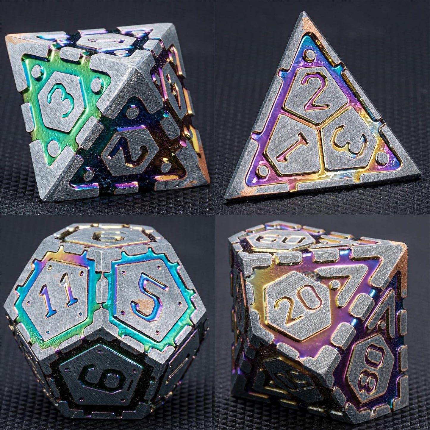 DND Metal Dice Set, Polyhedral Dice Set for RPG D&D Dice with Cracks Dungeons and Dragons Dice Set for RPG TTRPG D&D Die with Gift Case（Silver and Coloured Ink-1）