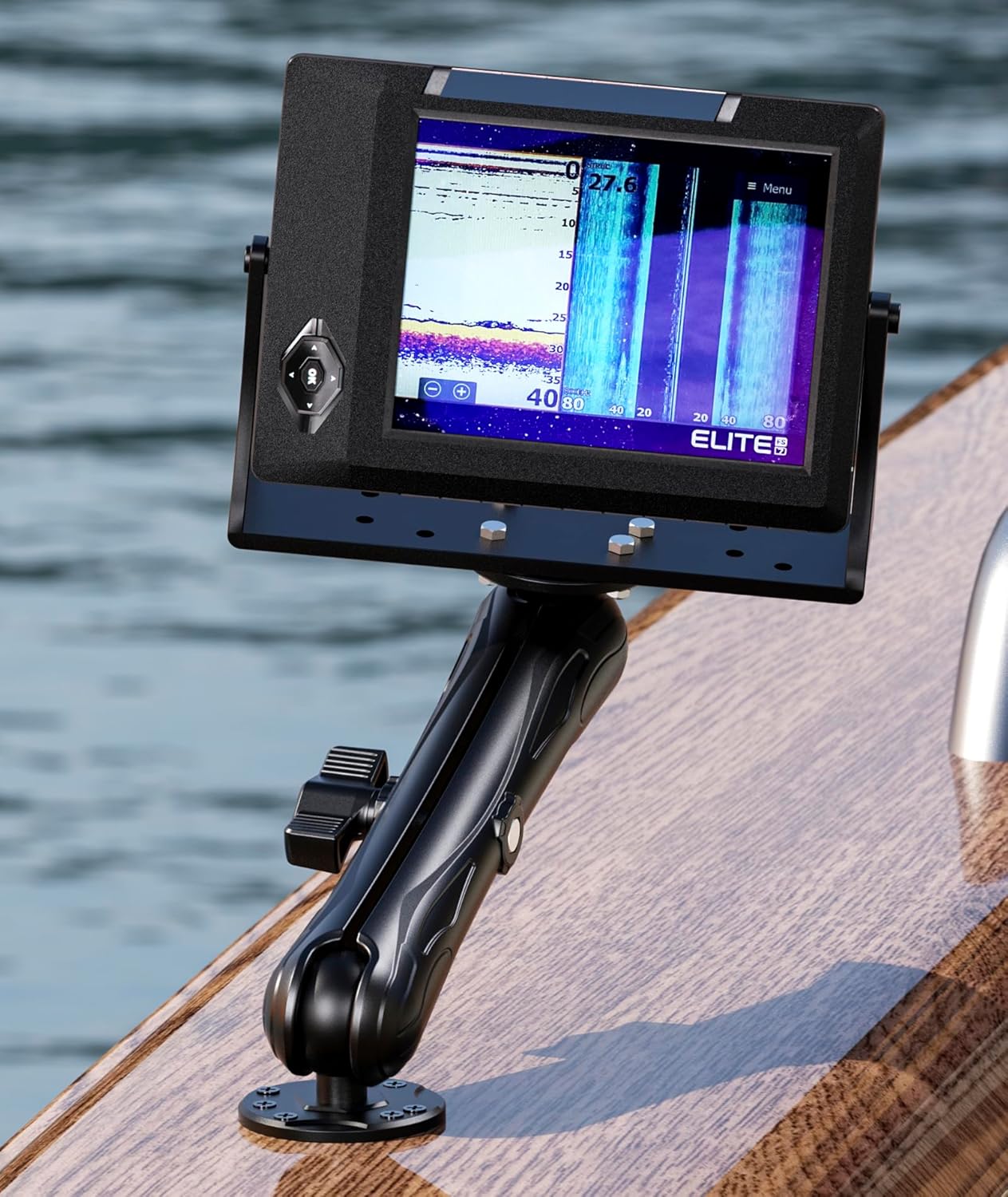 Aluminum Alloy Fish Finder Mount with 1.5" Ball AMPS Hole Round Plates, 9.1" Long Arm Marine Electronic Mount Tablet Holder for Garmin, Lowrance, Humminbird, Raymarine and More