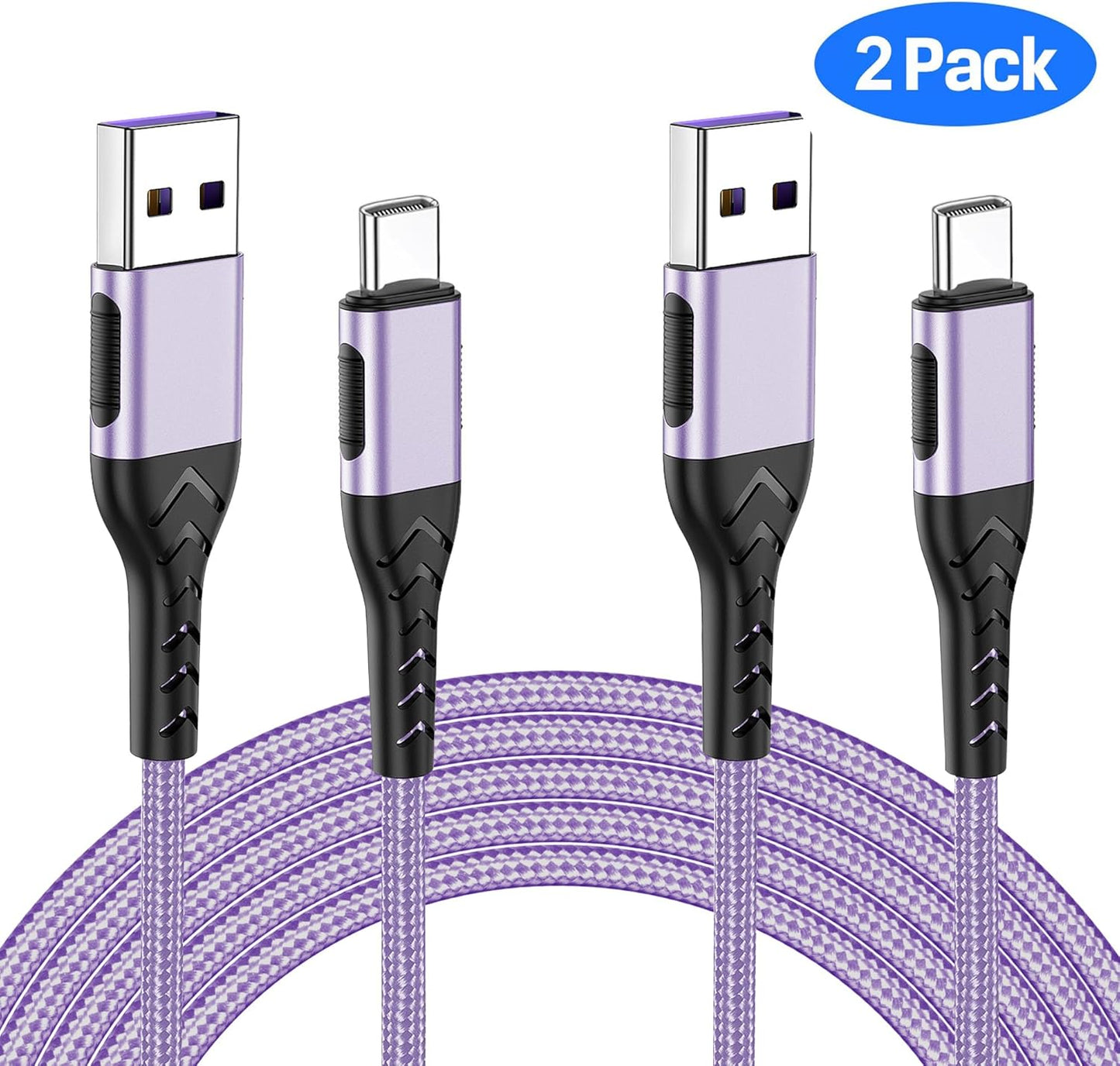 Durcord USB C Charger Cable, 2Pack 10ft Fast Charging USB Type C Cord Cable for Android Phone Pad Laptop, USB A to USB C Type C Charger Cable Compatible with iPhone 15 Pro/Plus/Max-Light Purple