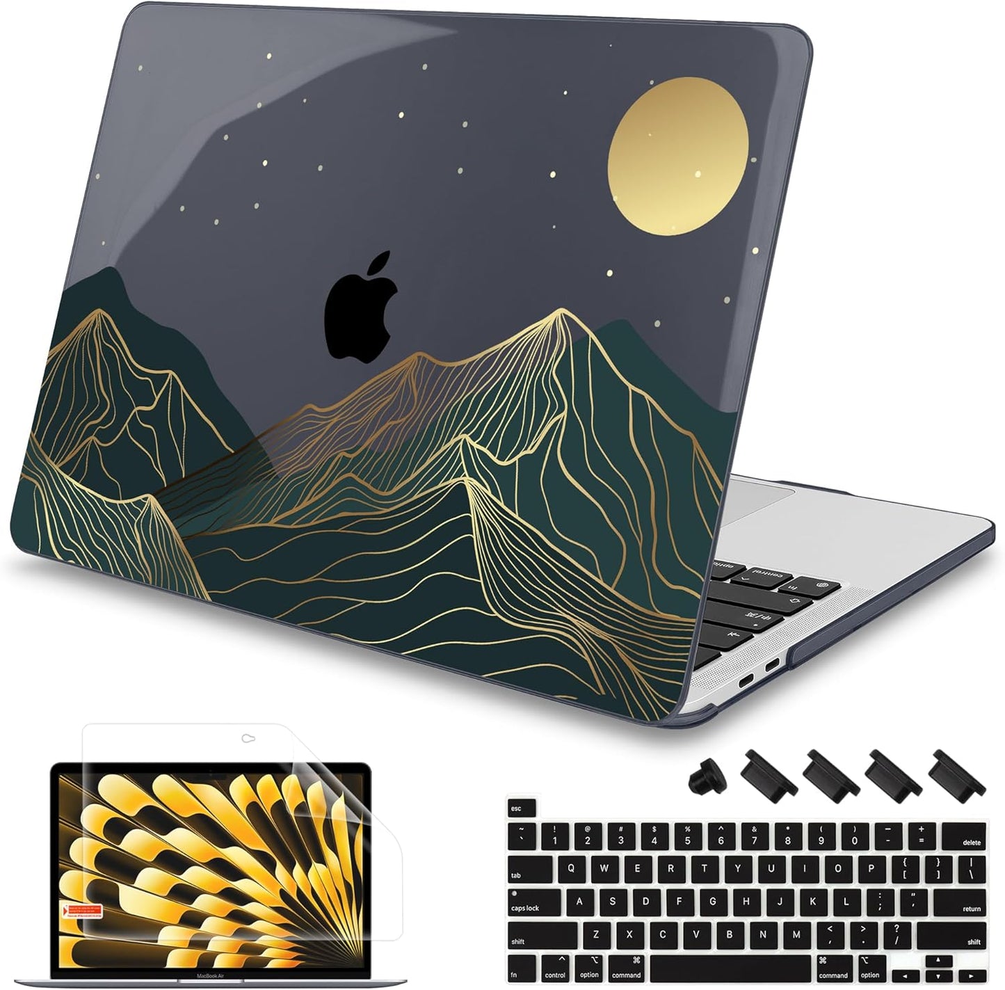 Mektron Case for MacBook Pro 16 Inch A2141 Cover 2019 Release 16" with Liquid Retina Display/Touch ID, Plastic Hard Shell with Keyboard Skin & Screen Protector & Dust Plug, Abstract Mountain C112