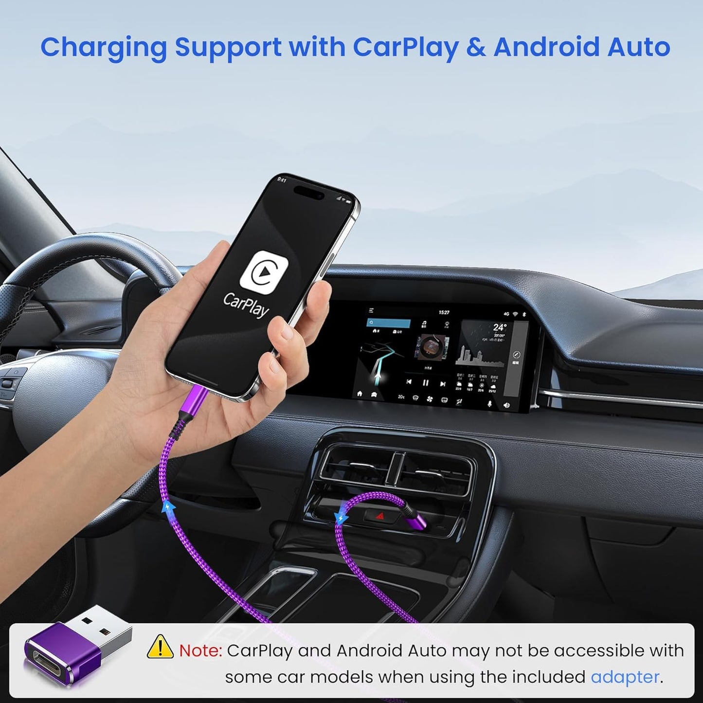 Elebase USB Type C to C 100W Cable 10FT with USB Adapter,Fast Charging PD Charger Cord for Car iPhone 16 15 Pro Max Plus,Samsung Galaxy S23 S24,MacBook Mac,iPad 10,Air 5 Mini 6th,Ultra,A53 A54