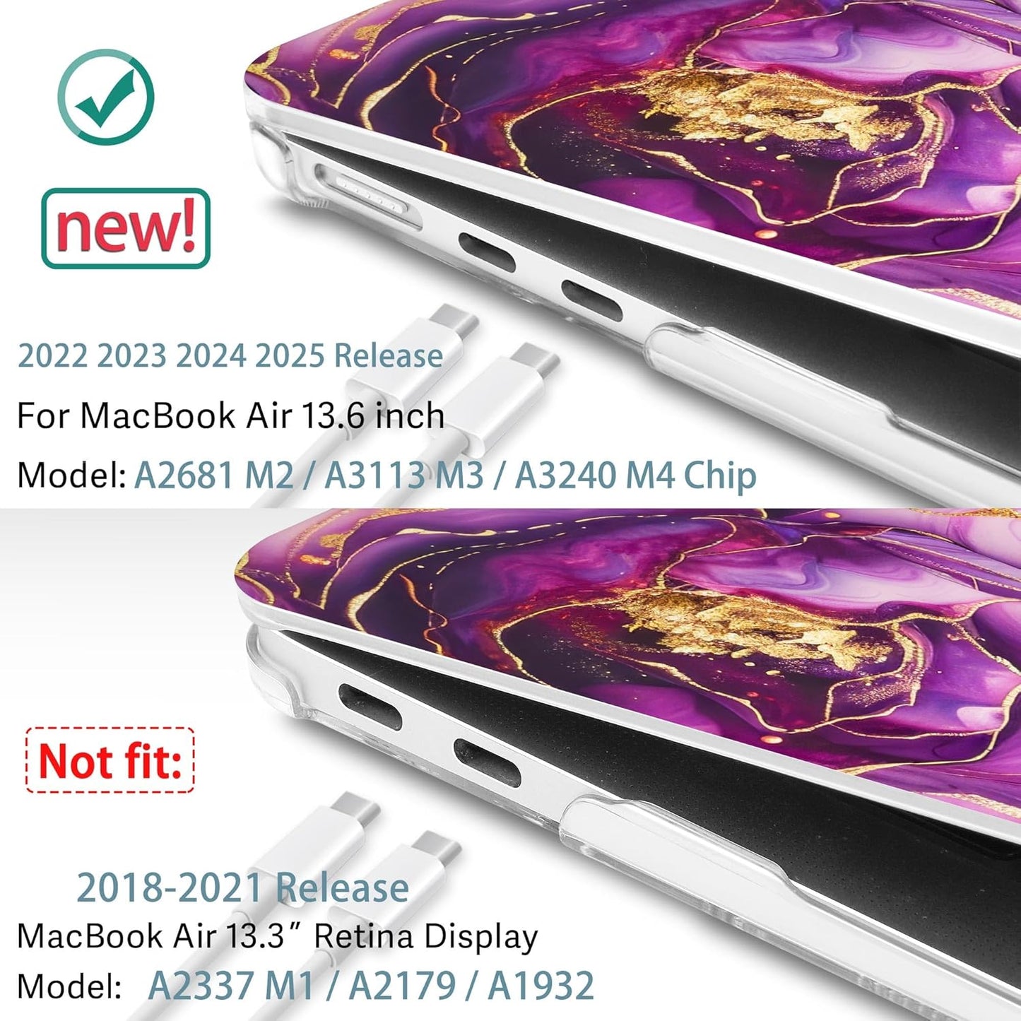 May Chen for MacBook Air 13.6 Inch Case 2025/2024/2023/2022 Release (Model A2681 A3113 A3240, M2 M3 M4 Chip) – Hard Shell Laptop Cover with Keyboard Cover & Screen Protector，Purple Roses