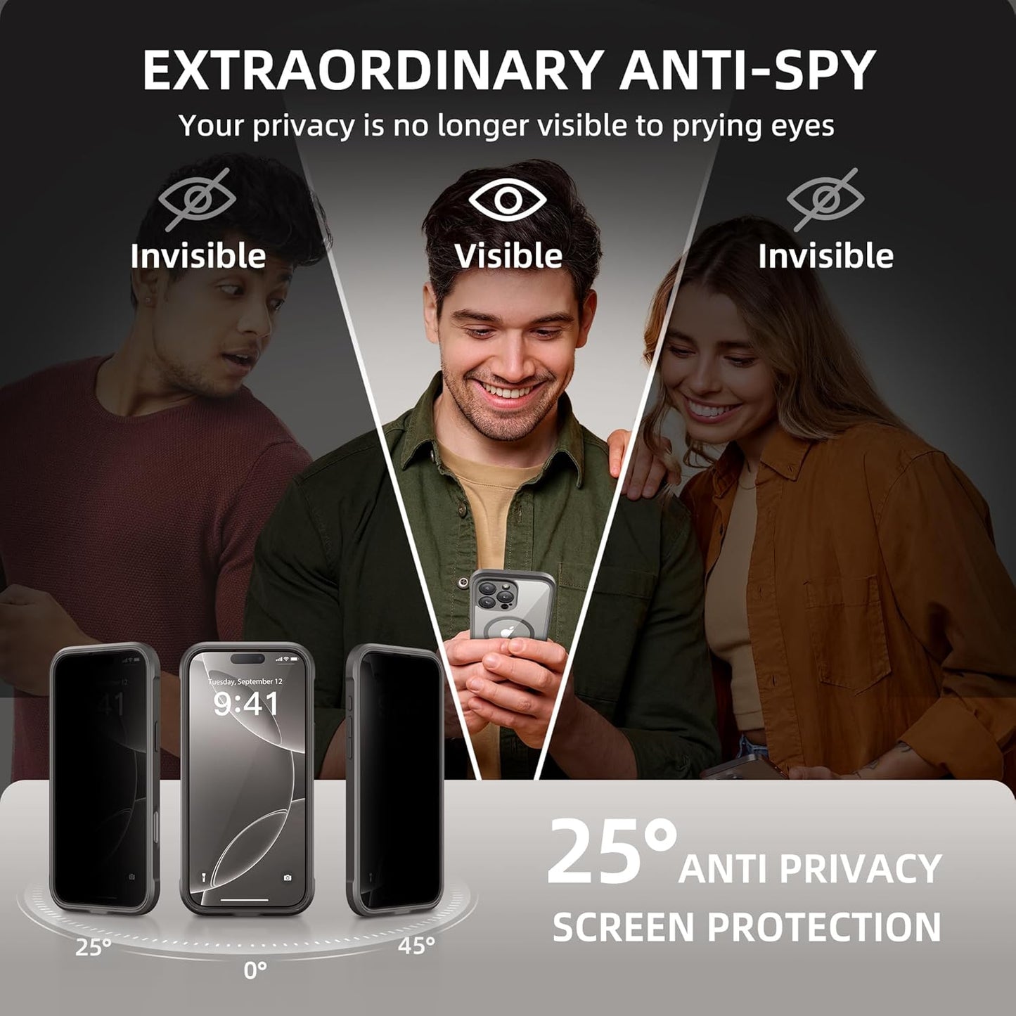 BERFY Magnetic for iPhone 16 Pro Case, Compatible with MagSafe, Built-in Privacy Screen Protector and Upgraded Camera Protection, Anti-Spy Full Body Shockproof Phone Case for 16 Pro 6.3", Grey