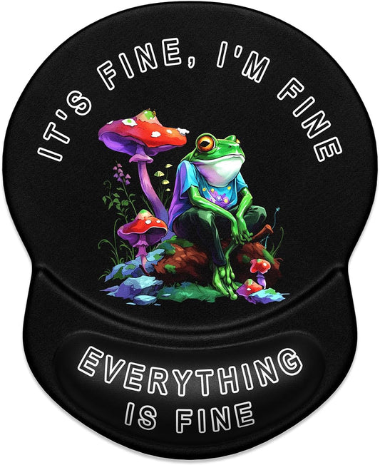 ITNRSIIET Ergonomic Mouse Pad with Gel Wrist Support Small Wrist Rest Smooth Surface Non-Slip PU Base Comfortable Office Supplies Pain Relief, 8.7 x 7.2 inches, Unhappy Frog