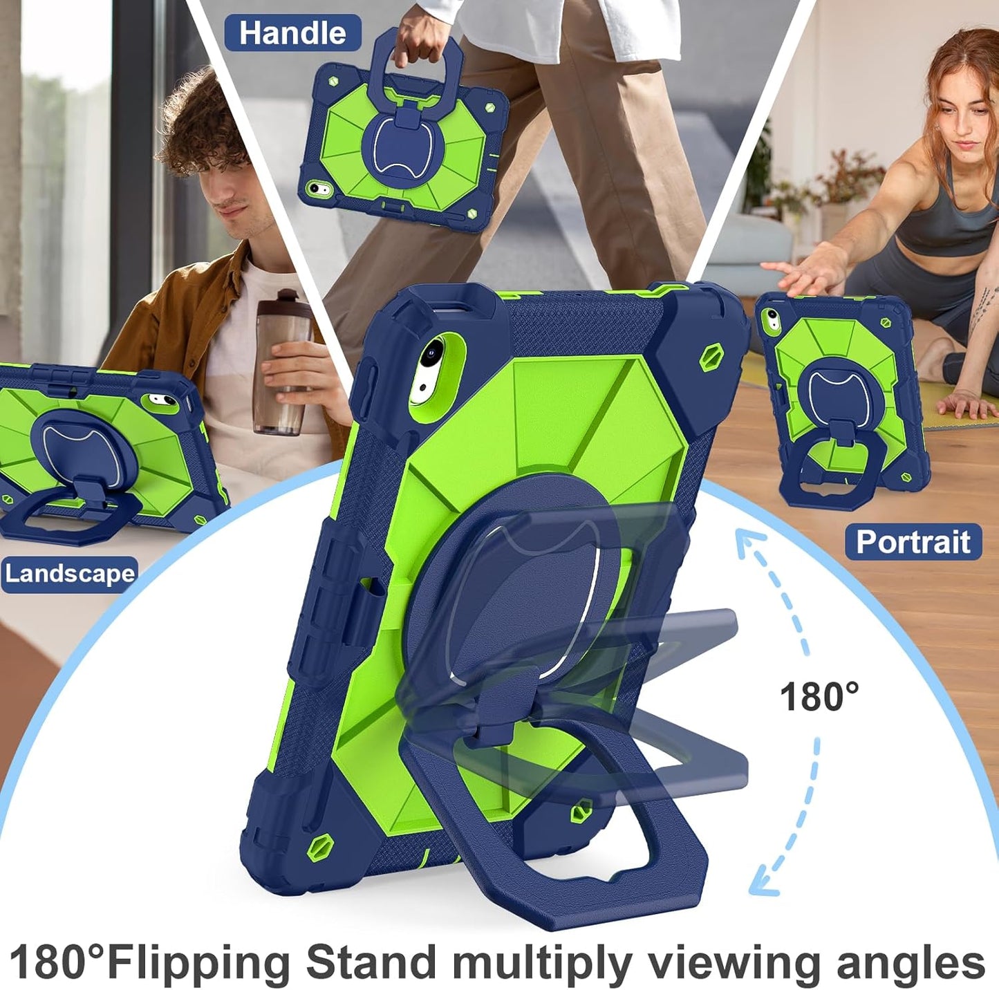 Case for iPad (A16) 11th Generation 11 Inch (2025) / iPad 10th Generation Case 10.9 Inch (2022) with 360° Rotating Stand Screen Protector Pen Holder Shoulder Strap, Navy Green