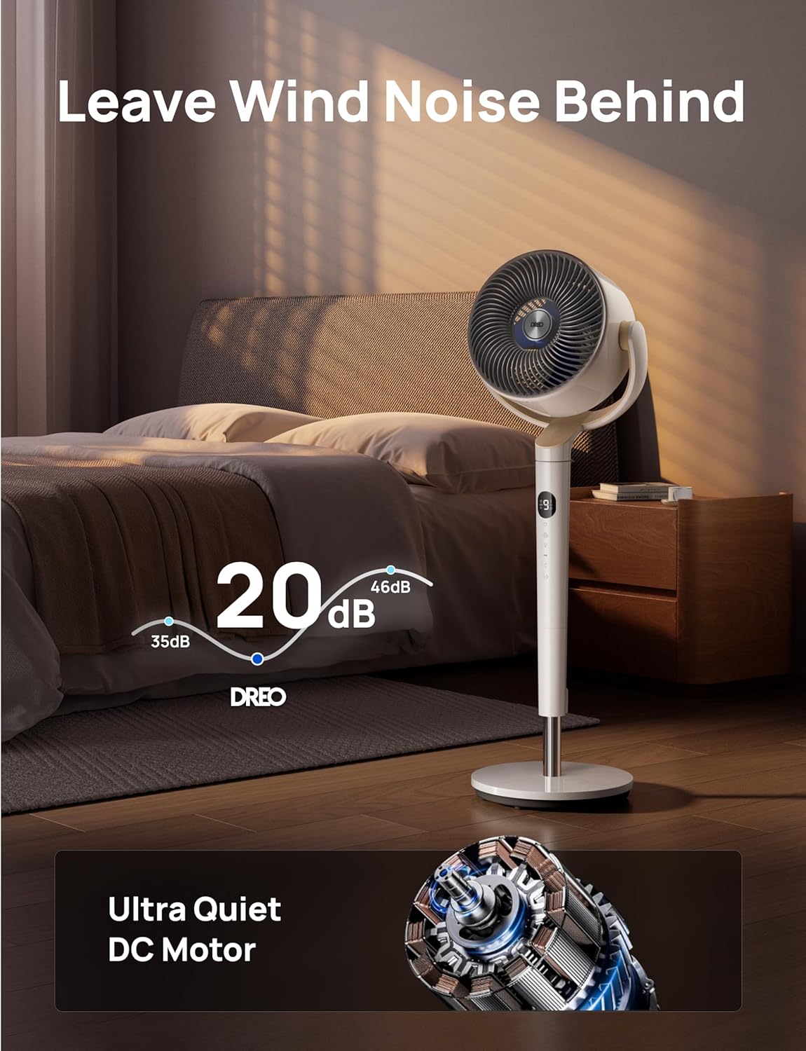 Dreo Smart Fan for Bedroom, 120° +120° Omni-Directional Oscillating Fans, 90ft Quiet Pedestal Fan with RGB Light, 9 Speeds, 6 Modes, 20dB, 8H Timer, Wi-Fi/Voice/Alexa, 37-42" Floor Fans with Remote