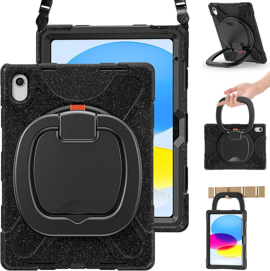 BRAECN Case for iPad (A16) 11th/10th Generation 11”/10.9'' 2025/2022-Heavy Duty Rugged Silicone Case w/Swivel Ring Stand/Kickstand/Shoulder Strap/Pencil Holder/Screen Protector-Carnival Night (Black)