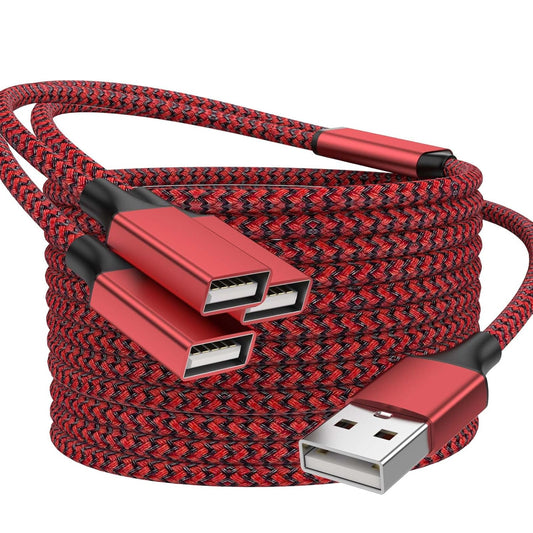 6.6FT USB Splitter 3 in 1 Out, A Male to 3 Female Extension Y Cable Support Charging and Data Transfer for TV/PC/Laptop/Keyboard/ PS4/5/ Flash Drive/LED Etc.(Red)