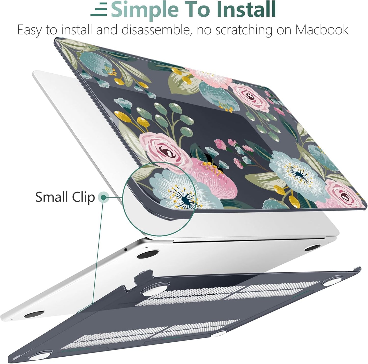 TWOLSKOO for M4 MacBook Air 13.6 inch Case 2025-2022 Release M4 A3240 M3 A3113 M2 A2681, Plastic Hard Shell & Screen Protector & Keyboard Cover & Trackpad Film, Seamless Floral