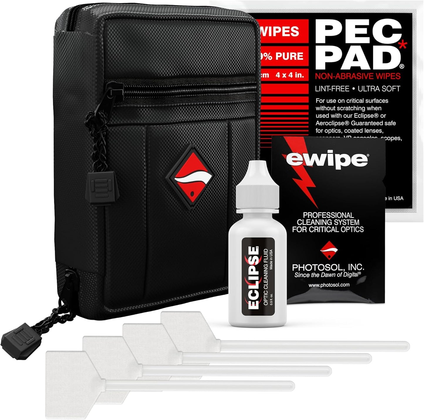 Photographic Solutions Digital Survival Kit - Type-4 (33mm) Sensor Swabs, PEC-PAD Photo Wipes, E-Wipe Packet, Eclipse Optic Cleaning Fluid - Camera Cleaning Kit with Travel Bag