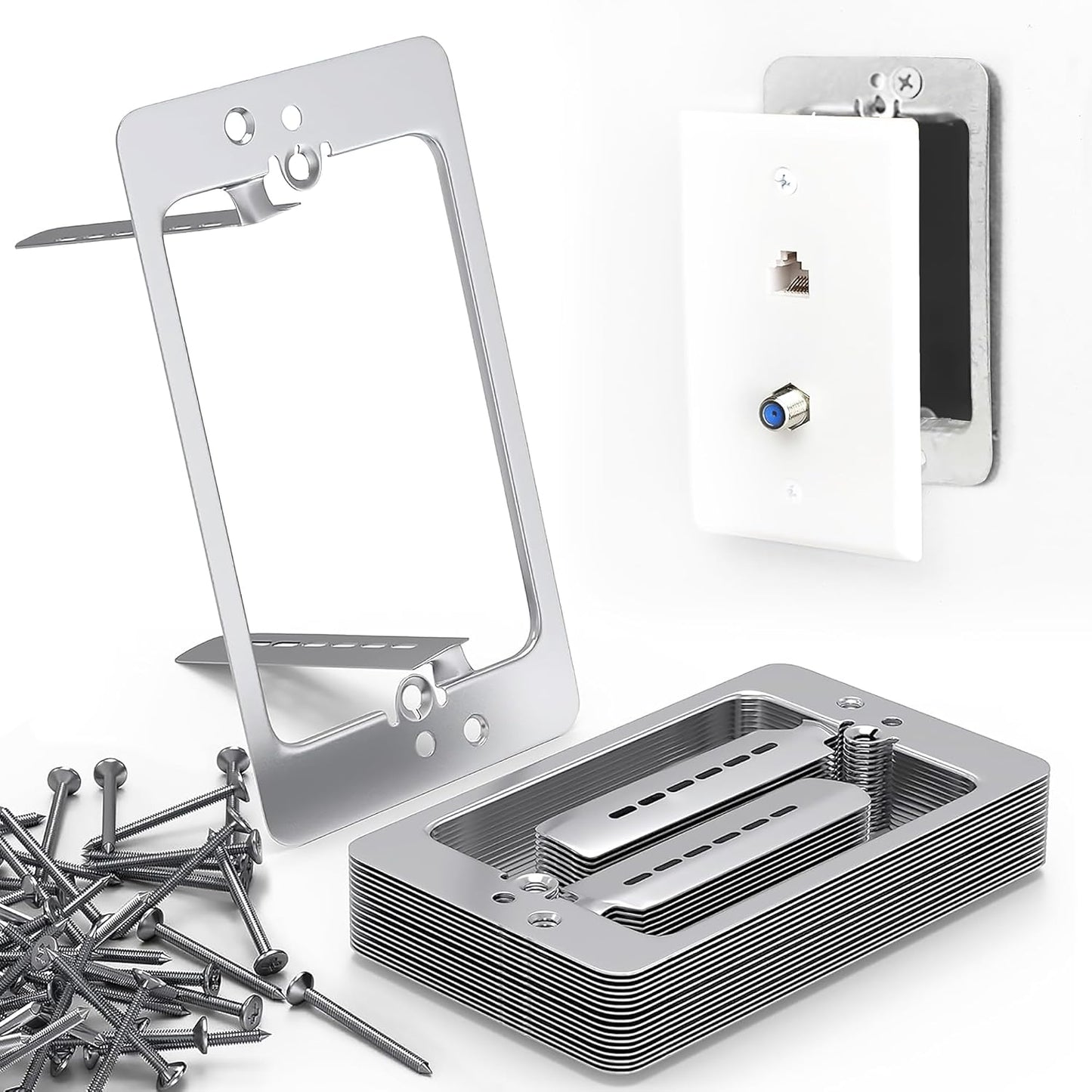 LV1 Low Voltage Mounting Bracket 1 Gang (10 Pack) – Single Gang Drywall Brackets for Fixing Loose Outlets or Adding New Outlet Wall Plates, Telephone Wires, Network Cables, HDMI, Silver