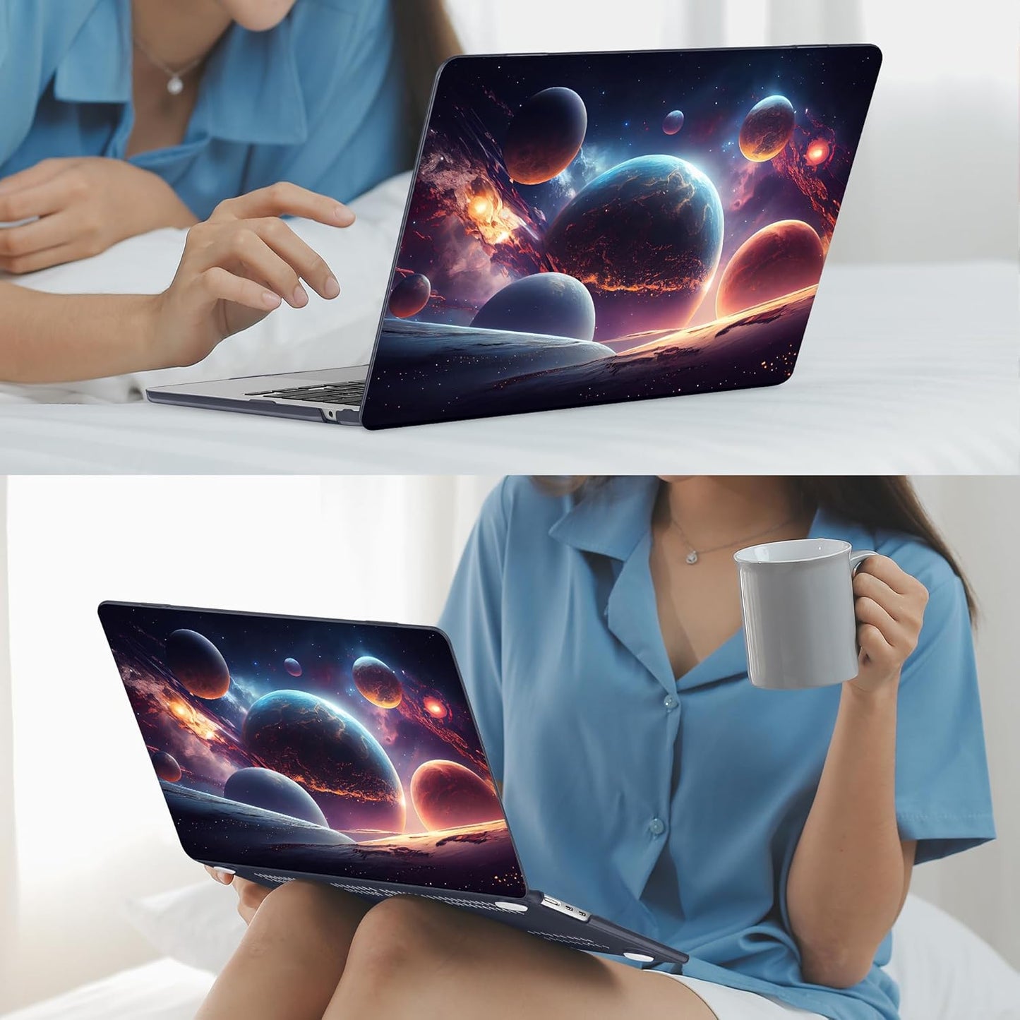 Mektron for 2025 M4 MacBook Air 13.6 Inch A3240 Case Fits 2023 A2681 M2 2024 A3113 M3 Chip with Liquid Retina Display Touch ID, Printed Plastic Hard Shell Cover for MacBook Air 13.6", Planets