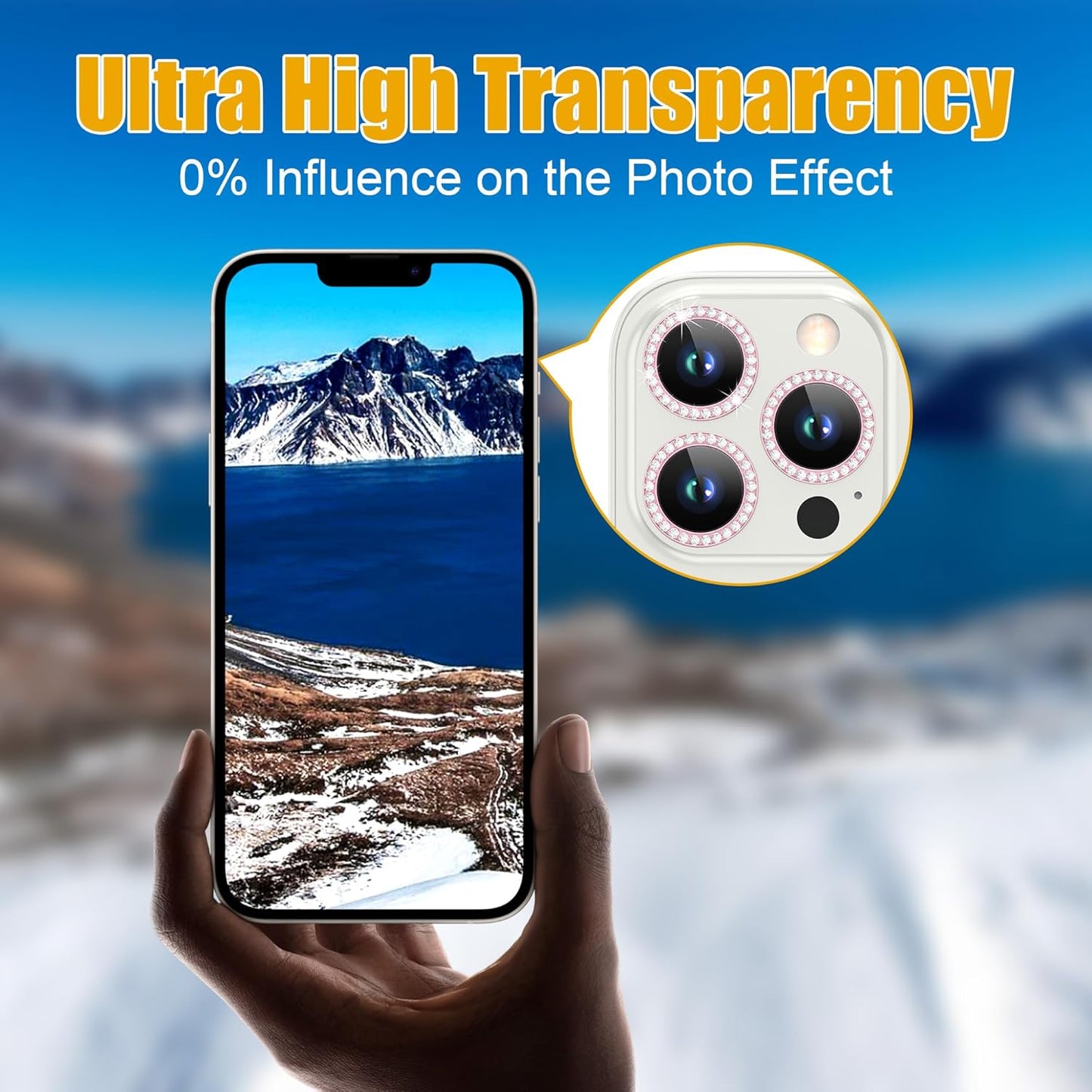 AGVEE 3+3 6 Pack for iPhone 13 Pro 6.1" / 13 Pro Max 6.7" Camera Lens Cover Protector, Bling Diamond & Bling Glitter Metal Ring 9H Tempered HD Glass Camera Cover Protector Film, Bling-Pink