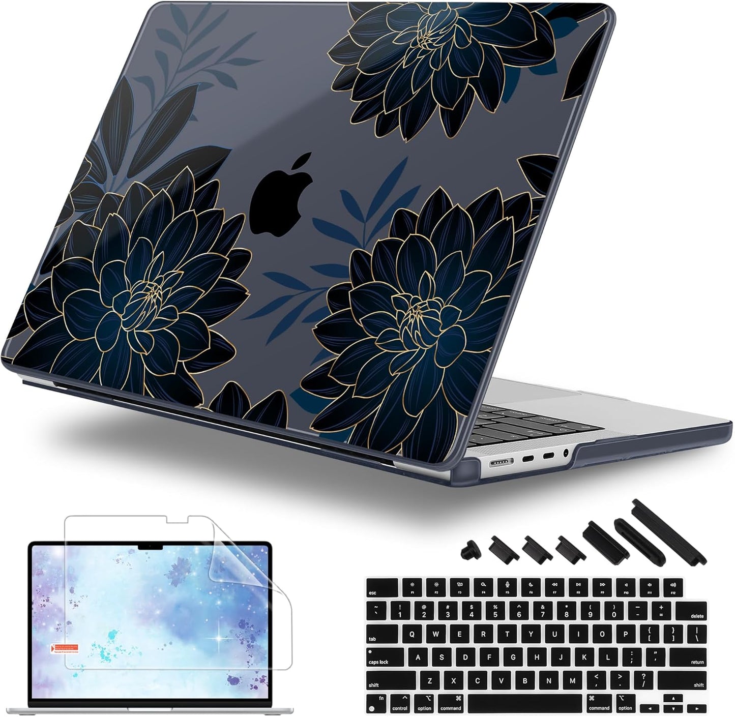 for MacBook Pro 16 inch Case 2021 2022 2023 2024 Release A3186 A3403 M4 A2991 M3 A2780 M2 A2485 M1 Pro/Max, Hard Shell Case with Screen Protector & Keyboard Cover, Flower Dahlia