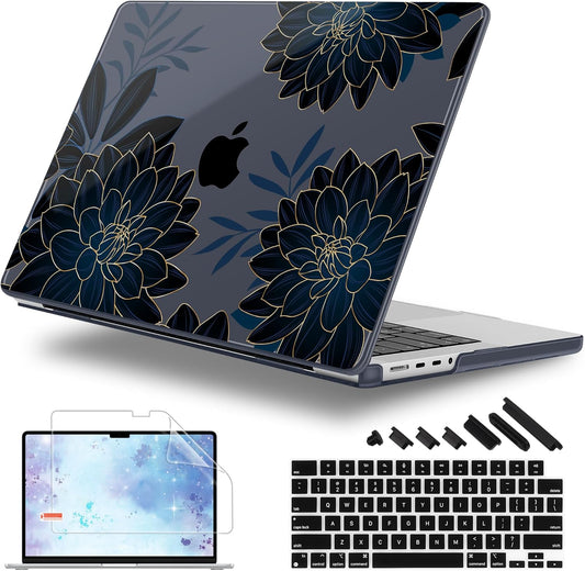 for MacBook Pro 16 inch Case 2021 2022 2023 2024 Release A3186 A3403 M4 A2991 M3 A2780 M2 A2485 M1 Pro/Max, Hard Shell Case with Screen Protector & Keyboard Cover, Flower Dahlia