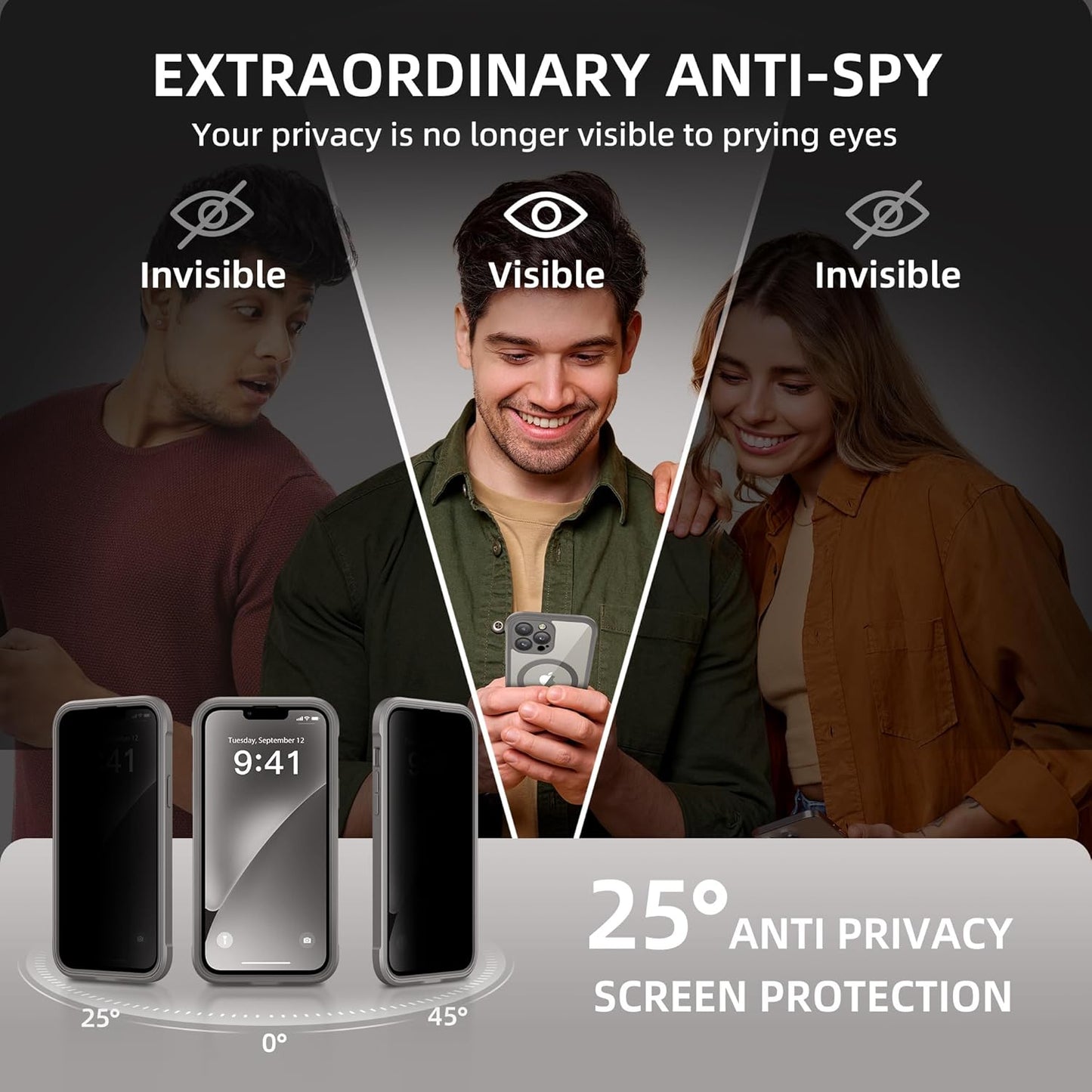 BERFY Magnetic for iPhone 13 Pro Max Case, Compatible with MagSafe, Built-in Privacy Screen Protector and Upgraded Camera Protection, Anti-Spy Full Body Shockproof Phone Case for 13 Pro Max 6.7", Grey