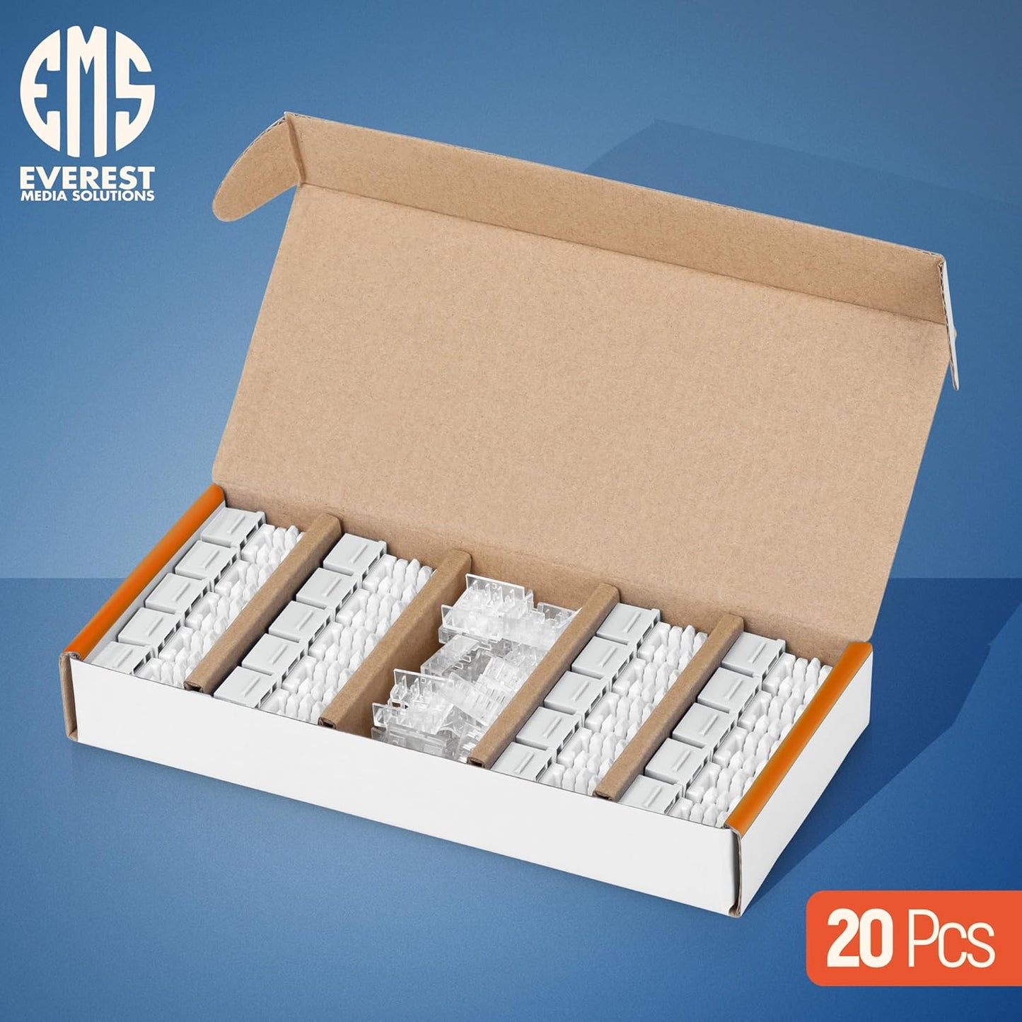 Everest 90° Angled RJ45 Cat6A Keystone Jacks 20-Pack in White - Slim Profile Female RJ45 Connectors - Cat 6A Keystone Jack - Compatible with 90° Angled Speed Termination Tool - easyJACK (B094WB91H3)