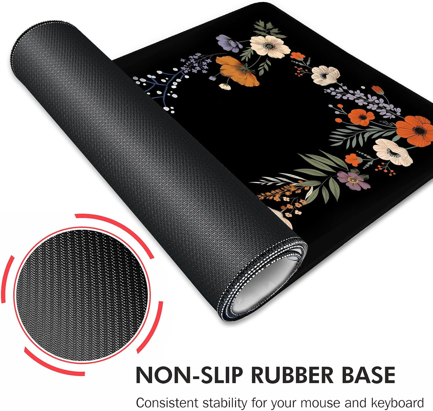 Galdas Gaming Mouse Pad XXL XL Large Long Extended Big Mousepad Non-Slip Rubber Keyboard Desk Pad with Stitched Edges for Laptop Home Office (31.5x11.8x0.08 Inch)-Floral Flower