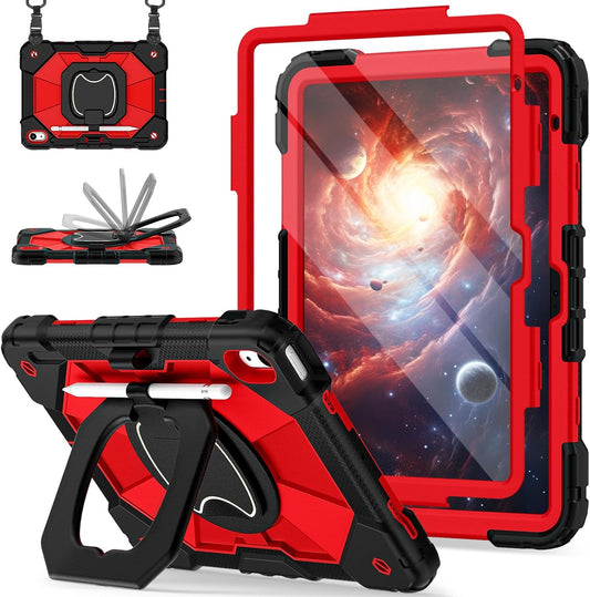 Case for iPad 10th Generation 10.9 Inch (2022), iPad (A16) 11th Generation 11 Inch (2025), Rugged i Pad Case 10th Gen with 360°Rotating Stand Screen Protector Pen Holder Shoulder Strap, Red