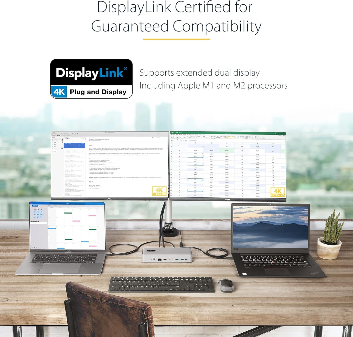StarTech.com Dual-Laptop USB-C KVM Docking Station, Dual Monitor 4K 60Hz DisplayPort Dock, 5-Port USB Hub, GbE, 90W/45W Power Delivery to Two Laptops, Windows/Mac, 2-Host KVM Dock, TAA