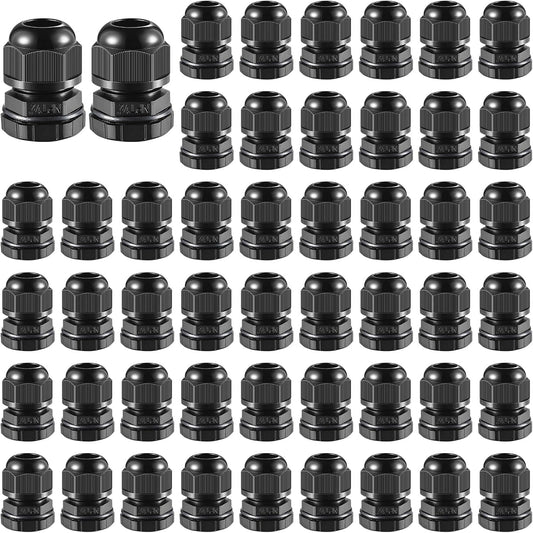 50 PCS 1/2"(6-12.5mm) NPT Nylon Cable Gland Joints with Gaskets, IP68 Adjustable Lock Nut Strain Relief Cord Grip Waterproof Cable Glands - UL Listed and RoHS Compliant