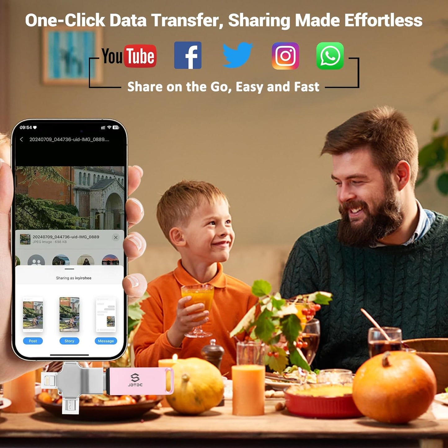 Easy Photo-Stick 256GB Auto Backup-Flash-Drive for All Devices Secure Photo & Video Backup Thumb Drive Picture-Backup-iPhone-Memory-Storage Apple-Photo-Backup Phone-Storage-Saver iPad-Backup-Drive