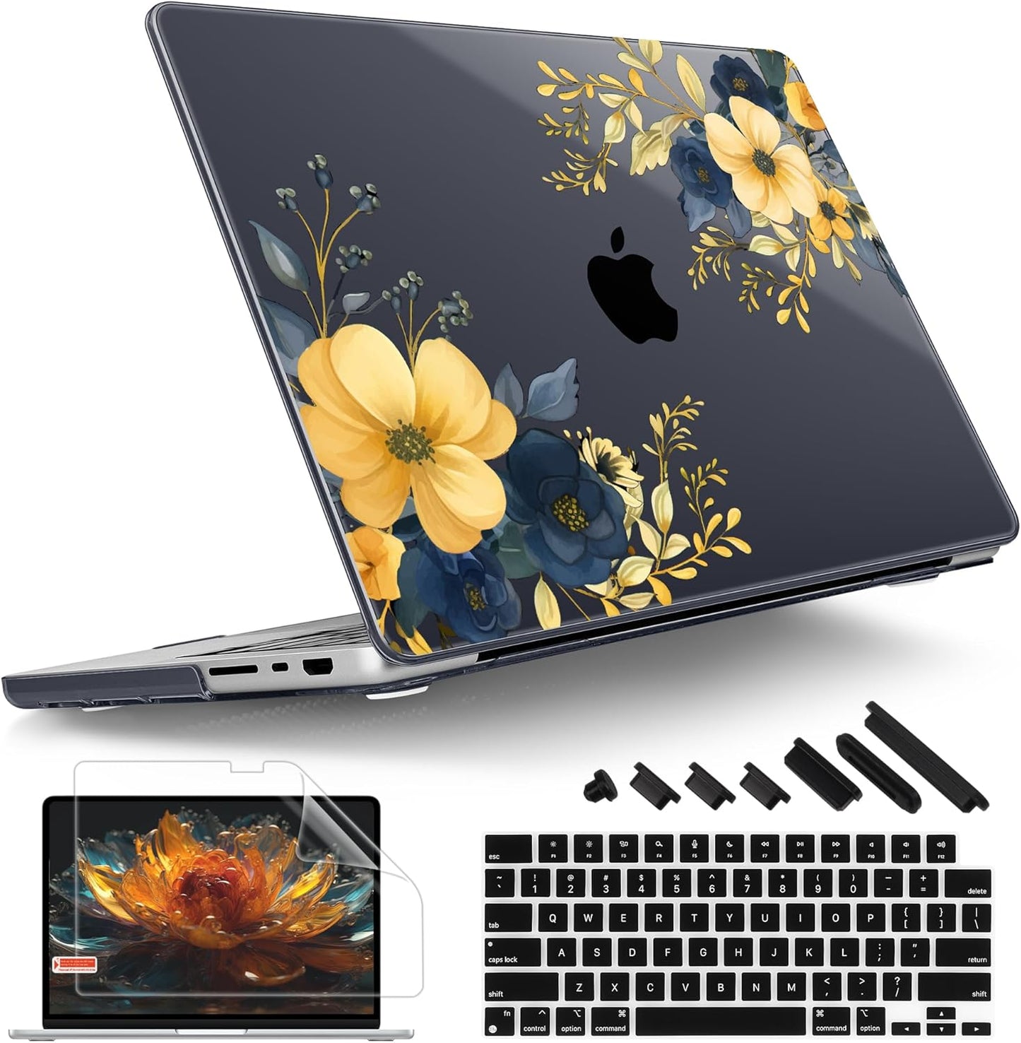 Tuiklol for MacBook Pro 14 Inch Case 2024-2021 Release M4 A3112 A3401 A3185/M3 A2918 A2992/M2 A2779/M1 A2442 Pro/Max,Hard Shell Case with Keyboard Cover & Screen Protector for Touch ID,Leaves & flower