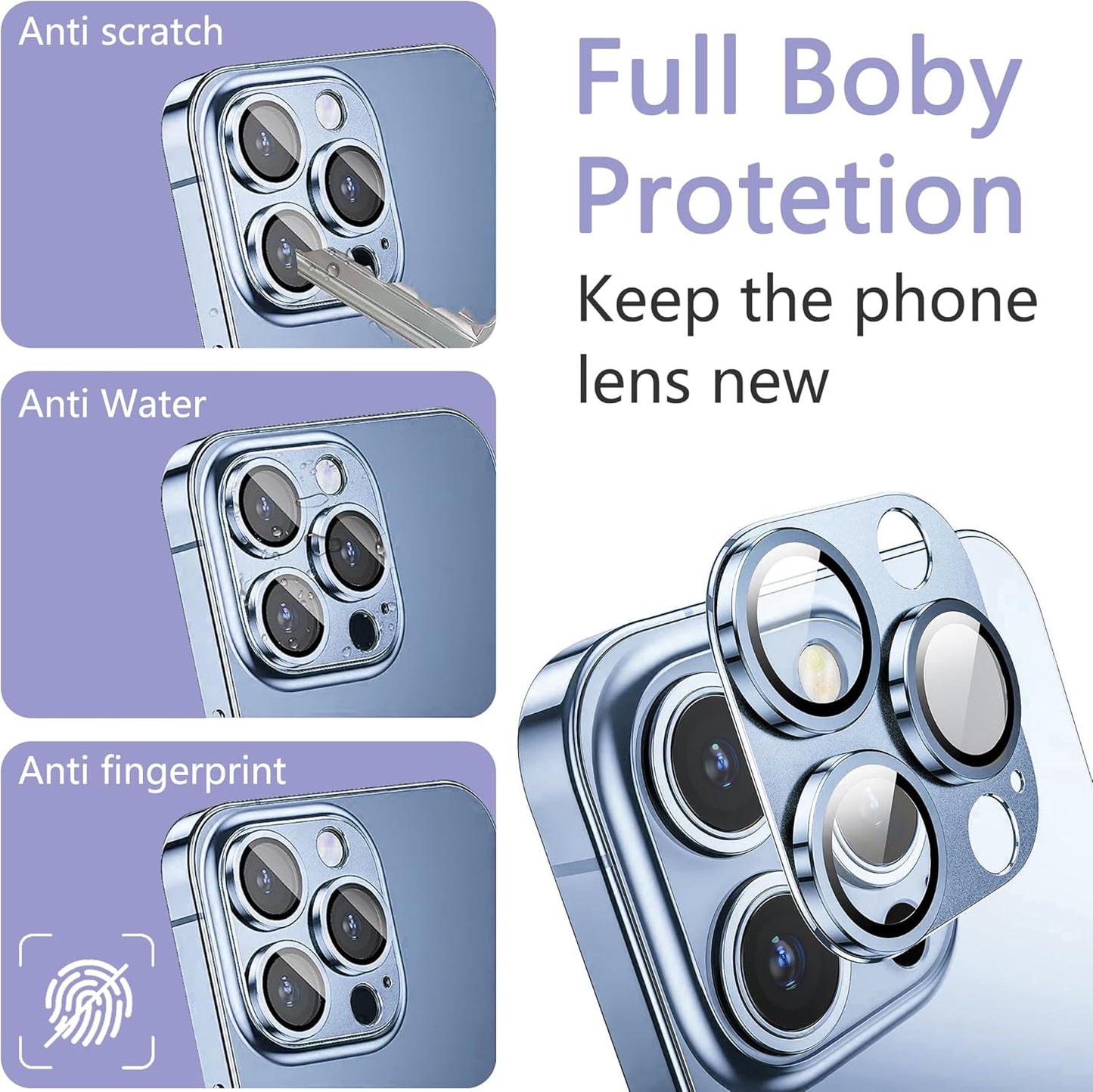 2 Pack Camera Lens Protector for iPhone 13 Pro/iPhone 13 Pro Max,[Not Easy to Breakn ] AR Tempered Glass Strong Adsorption Metal Camera Cover Screen-Far Peak Blue