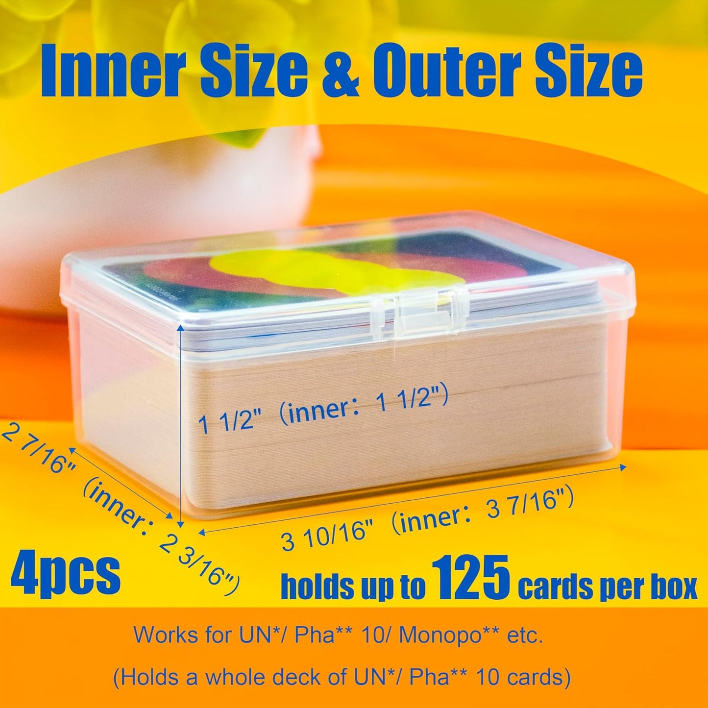 4 Pcs Playing Card Case, Works for 112 Standard UN* Cards And Other Same Or Smaller Size Very Well, Plastic Clear Card Deck Box Storage,4 1/2" ×3 1/4" ×1 1/8" (NO Cards)