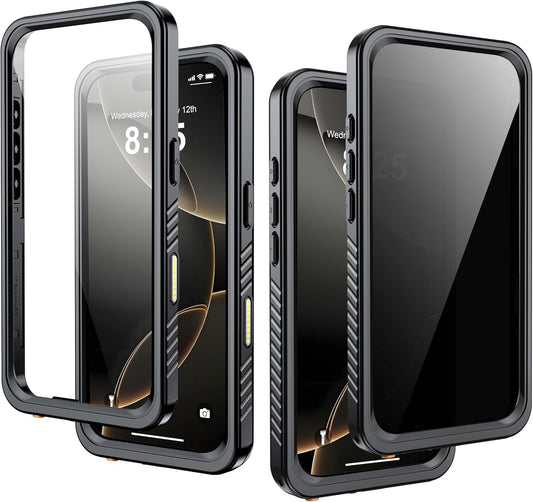 for iPhone 16 Pro Case Waterproof, Built-in Privacy Screen & HD Screen Double Front Frame [IP68 Underwater] Shockproof Dustproof Full Body Protection iPhone 16 Pro Phone Case Black