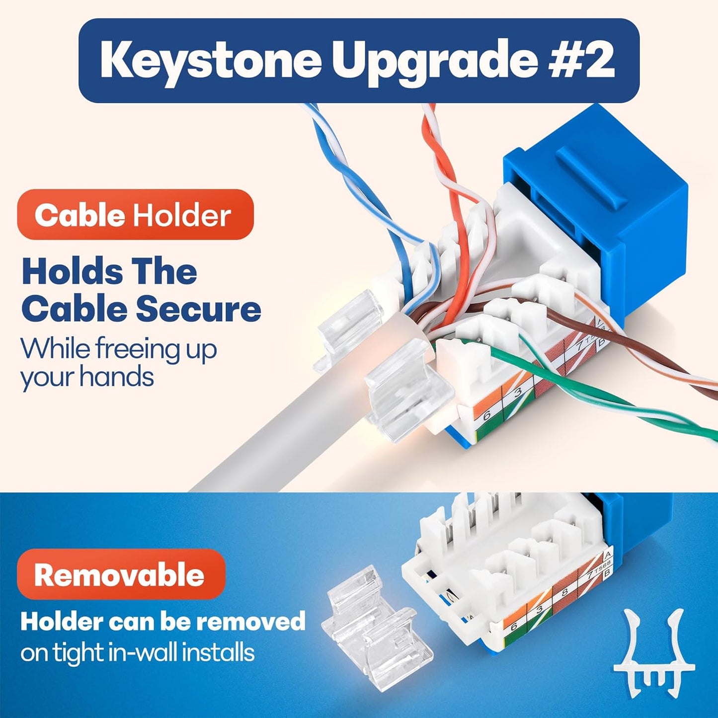Everest 45° Angled RJ45 Cat6A Keystone Jacks 50-Pack in Blue - Slim Profile Female RJ45 Connectors - Cat 6A Keystone Jack - Compatible with 45° Angled Speed Termination Tool - 45Term (B0BL3GS7ZY)