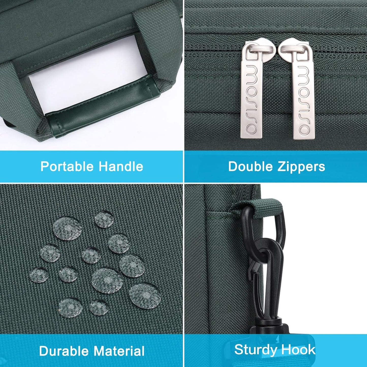 MOSISO Laptop Shoulder Bag, Computer Bag with 2 Raised&1 Flapover&1 Horizontal Pocket&Handle&Belt