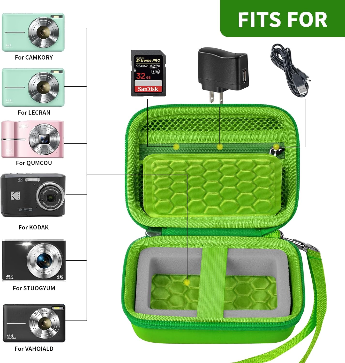 Carrying & Protective Case for Digital Camera, AbergBest 21 Mega Pixels 2.7" LCD Rechargeable HD/Kodak Pixpro/Canon PowerShot ELPH 180/190 / Sony DSCW800 / DSCW830 Cameras for Travel - Grass Green