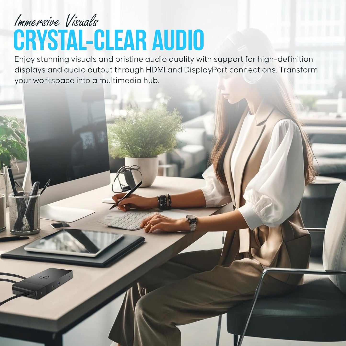 Dell D6000S Universal Docking Station USB C with 130W, HDMI & DP Cable (Renewed)