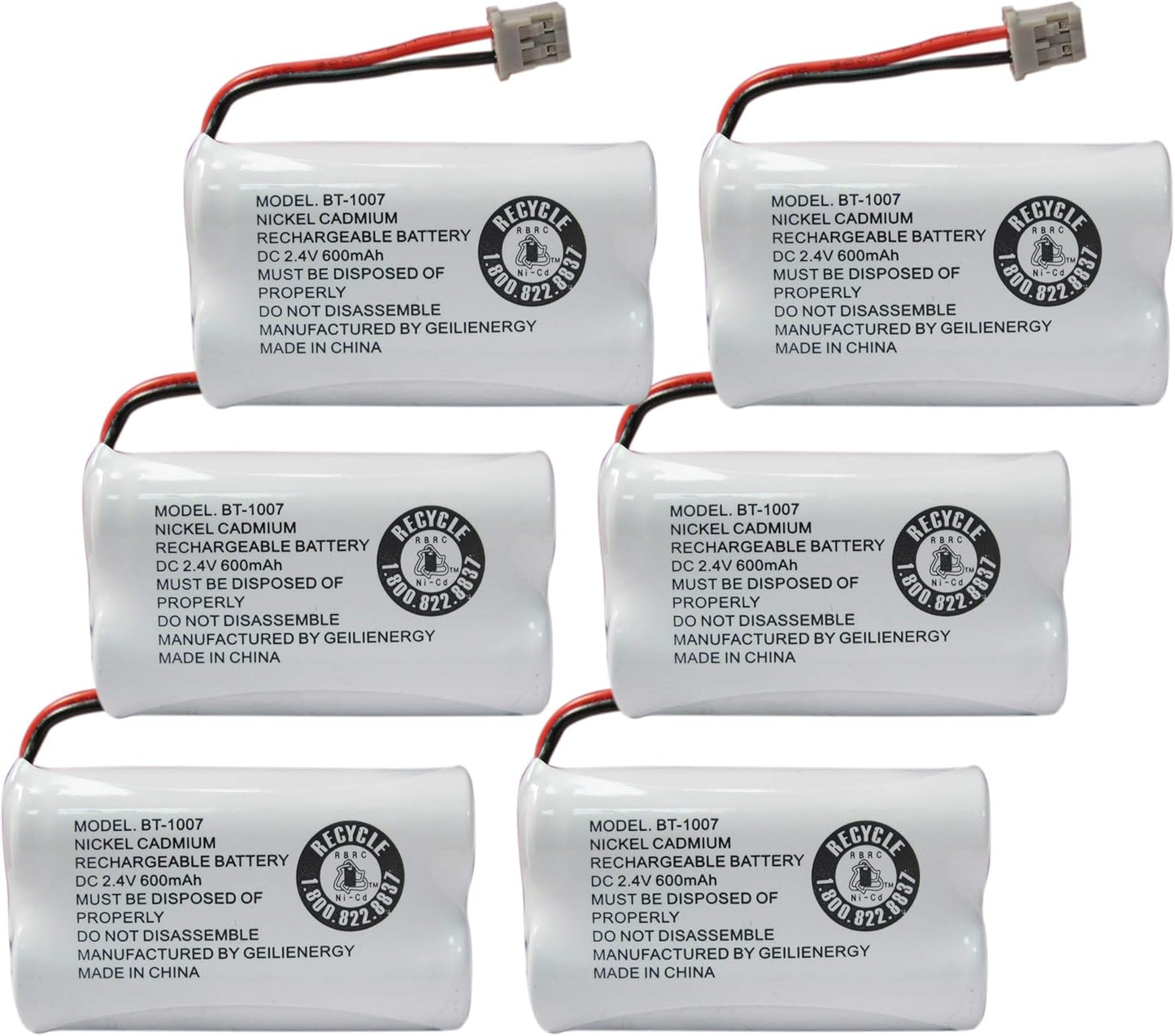 GEILIENERGY BT1007 BT1015 Phone Battery Compatible BT-1007 BT-1015 BT-904 BBTY0460001 BBTY0510001 DCX150 DECT1500 D1484 HHR-P506 HHR-P506A Handset Cordless Telephone(6 Pack)