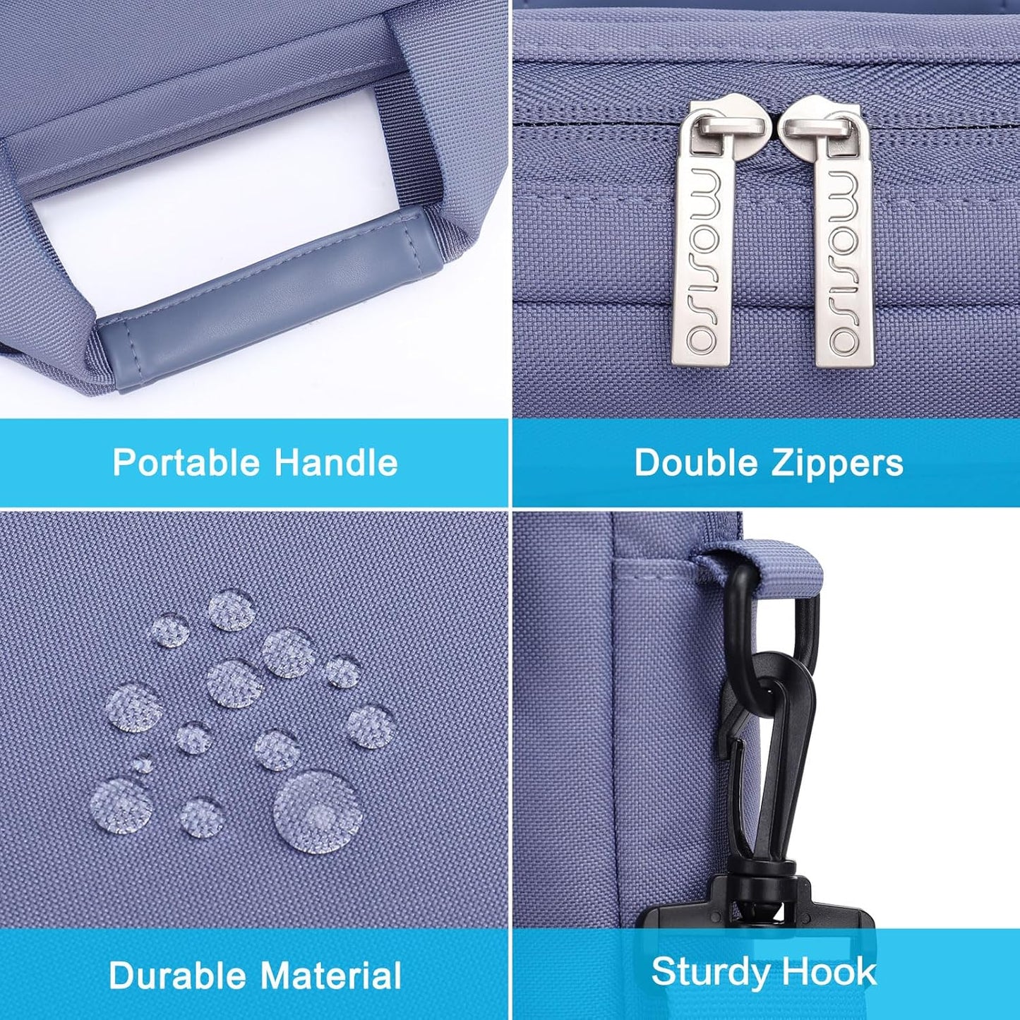 MOSISO Laptop Shoulder Bag, Computer Bag with 2 Raised&1 Flapover&1 Horizontal Pocket&Handle&Belt