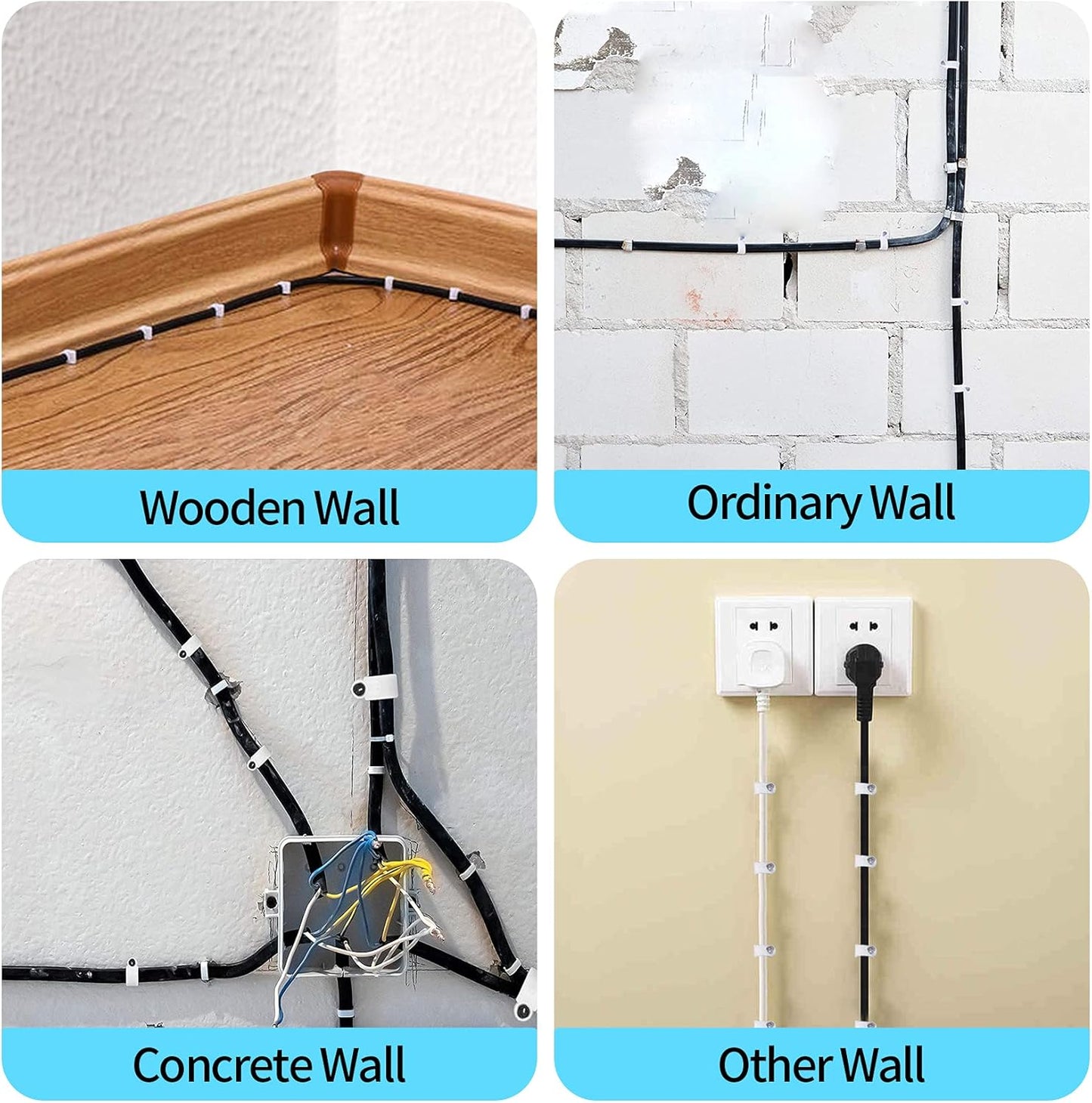 Cable Clips, 400 Pcs, 4mm 6mm 8mm 10mm, Wire Wall Clips with Steel Nails, Ethernet Cable Clips, Cable Tacks Coax Cable Clips, RG6 RG59 CAT6 RJ45 Cable Cord Clips, White…