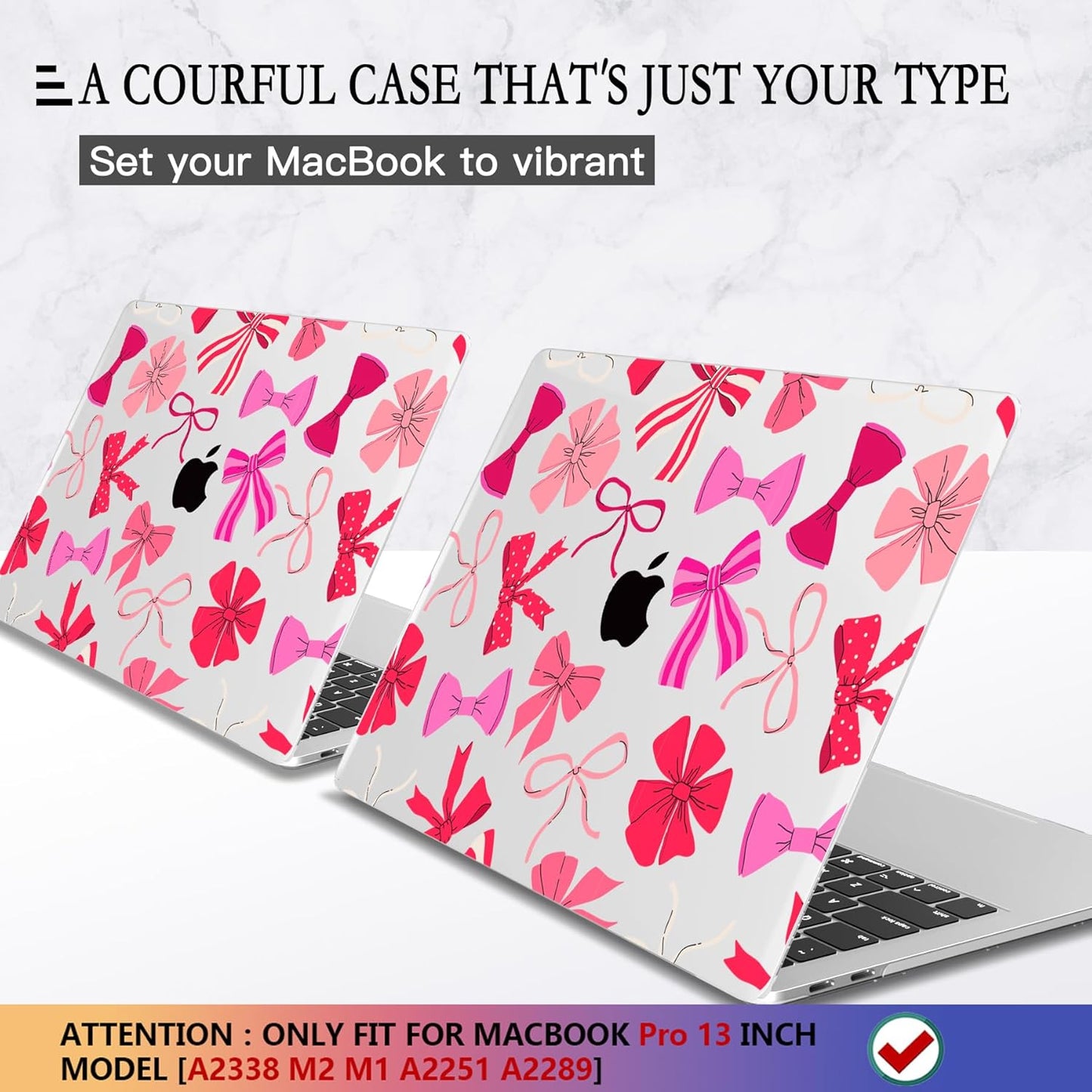 CISSOOK Compatible with MacBook Pro 13 inch 2025-2016 Release M2 M1 Chip A2338 A2251 A2289 A2159 A1989 A1706 Model, Plastic Hard Shell Case with Keyboard Cover&Screen Protector, Pink Bows