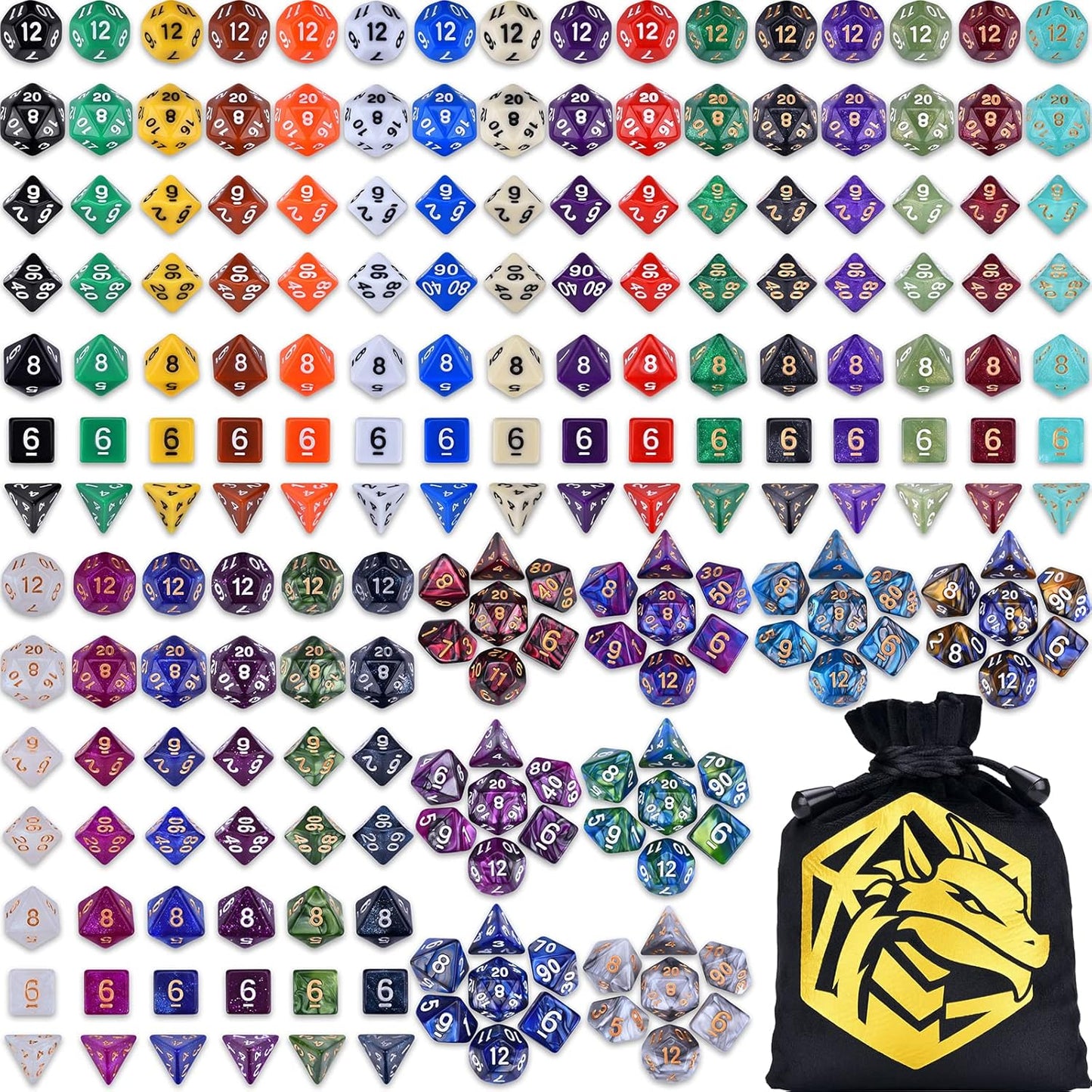 DND Dice Sets 30 x 7 (210pcs) Polyhedral RPG Dice for Dungeons and Dragons Tabletop Role Playing Adventure Games, with a Large Drawstring Bag