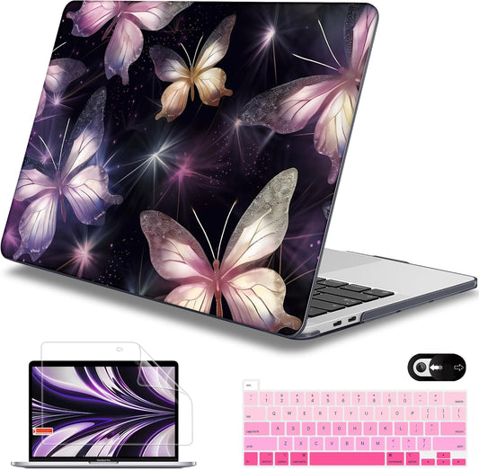Mektron for MacBook Pro 13-inch Case 2022 2021 2020 Release A2338 M2 M1 A2289 A2251, Printed Plastic Hard Shell Cover for New MacBook Pro 13.3-inch Touch Bar Fits Touch ID, Glittering Butterfly