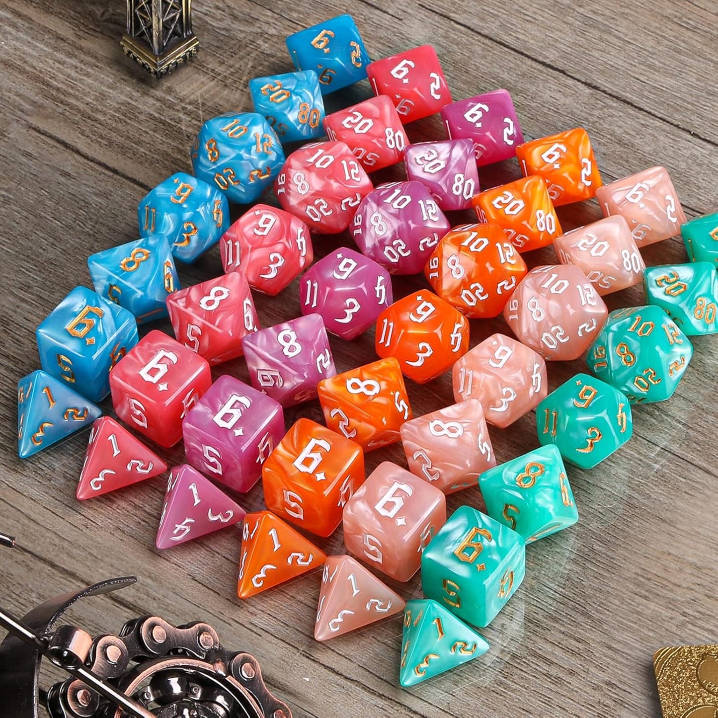 DND Dice, Surhugvy 6 X 7 (42 Pieces) Polyhedral Dice Set for Dungeons and Dragons DND RPG MTG Table Games with 6 Pack Black Bags