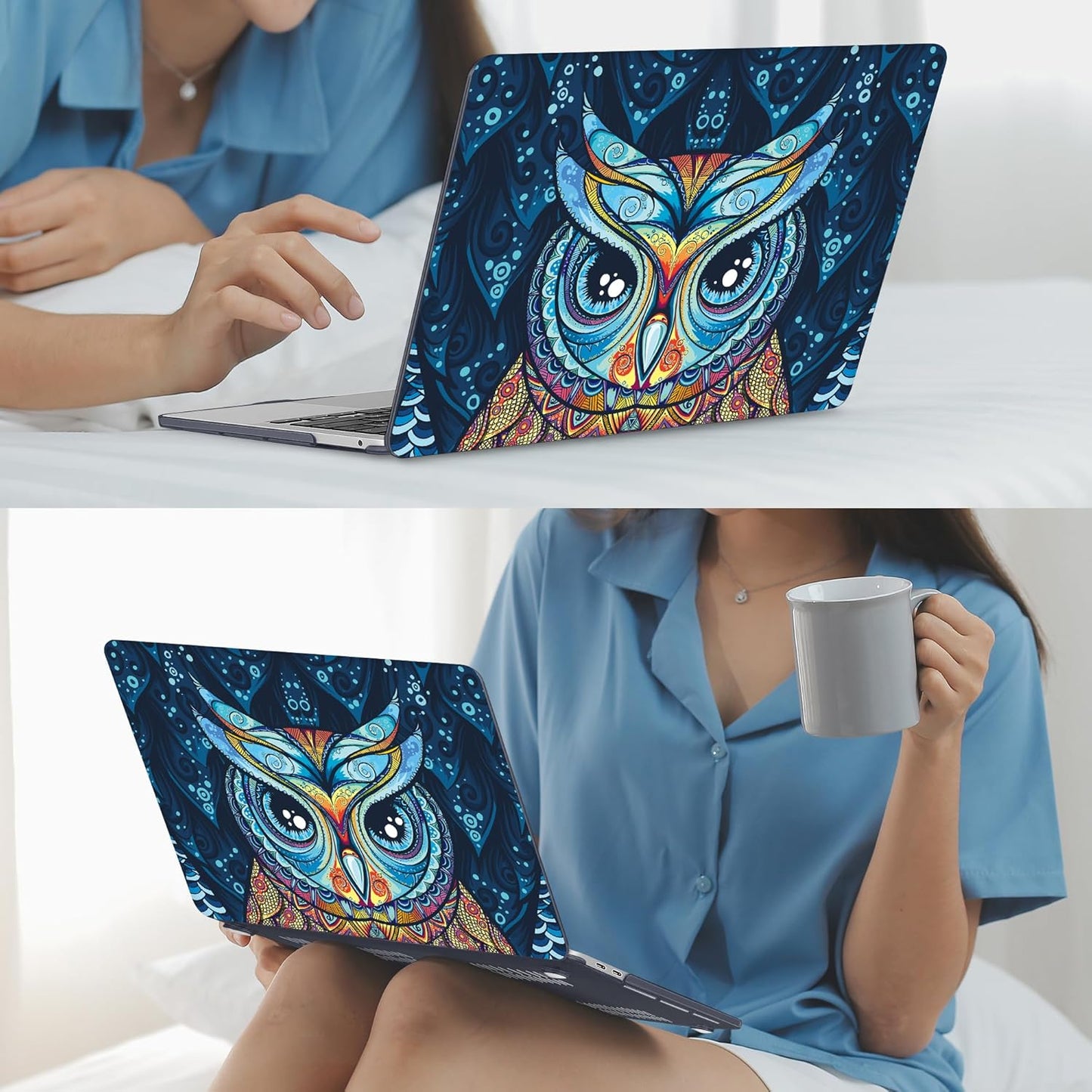 Mektron for MacBook Pro 13-inch Case 2022 2021 2020 Release A2338 M2 M1 A2289 A2251, Printing Plastic Hard Shell Cover with Keyboard Skin for MacBook Pro 13.3-inch Touch Bar Fits Touch ID, Cute Owl