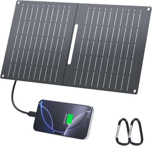 Ecosonique 15W Small Solar Charger Panels with USB C USB A Fast Charging Foldable Emergency Power Panels for Camping Backpacking Compatible with Cell Phone, iPhone, Samsung Galaxy, Google Pixel, LG